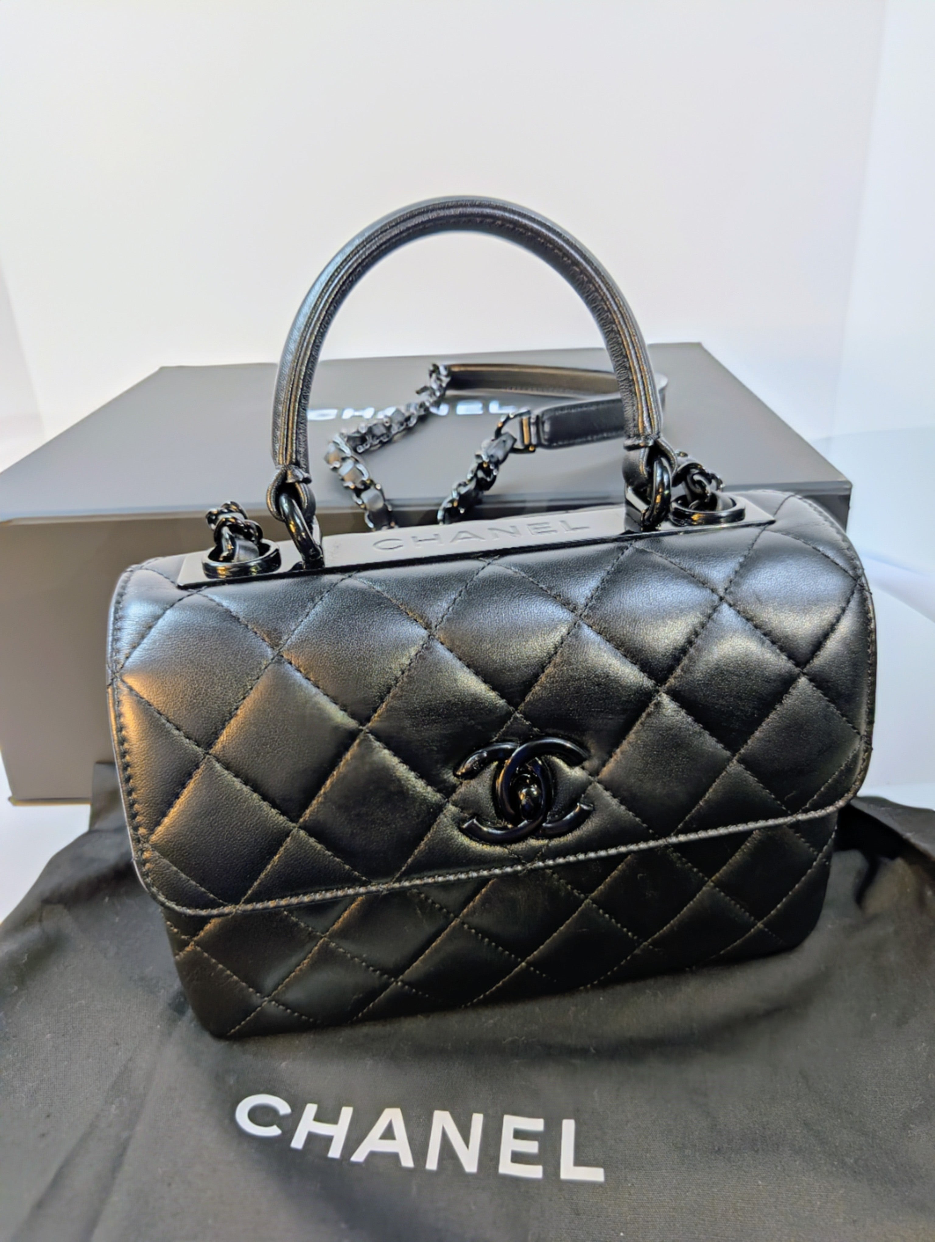 Chanel So Black Quilted Small Trendy Top Handle Flap Bag