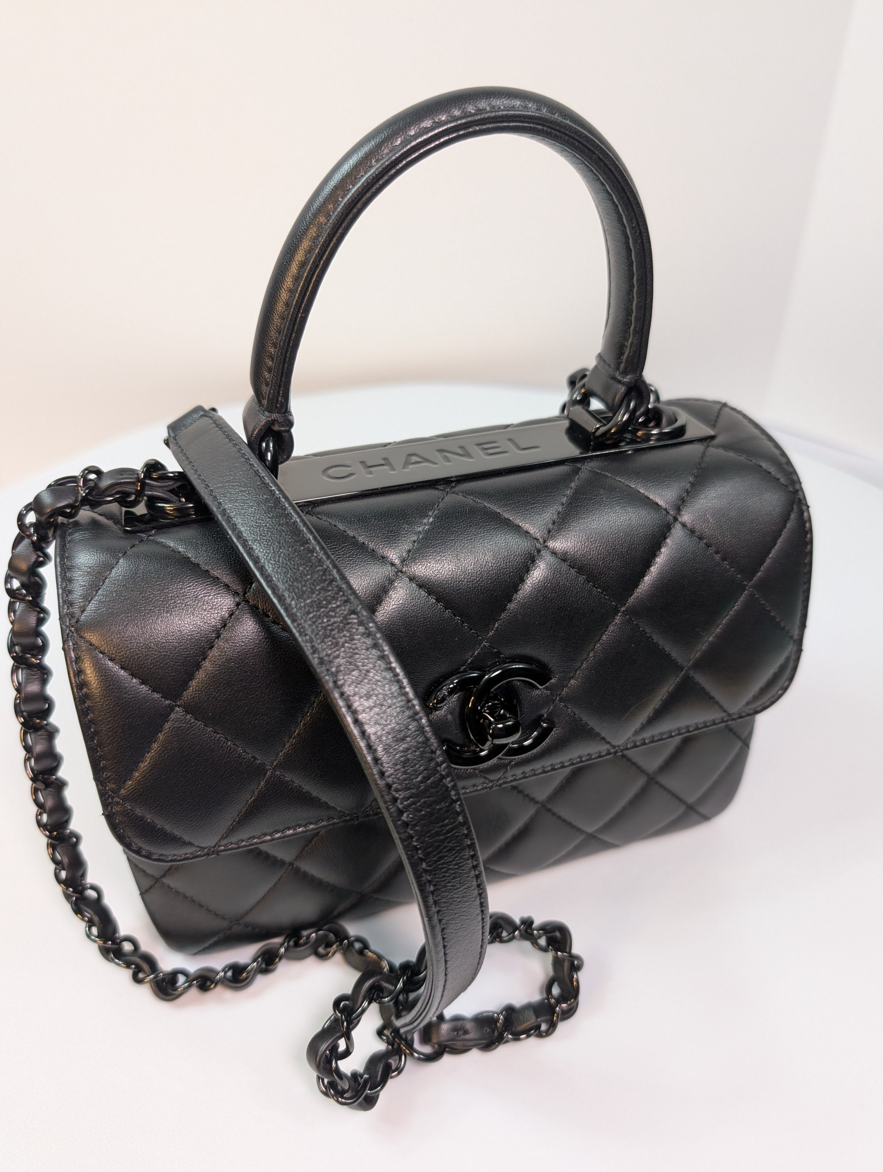 Chanel So Black Quilted Small Trendy Top Handle Flap Bag