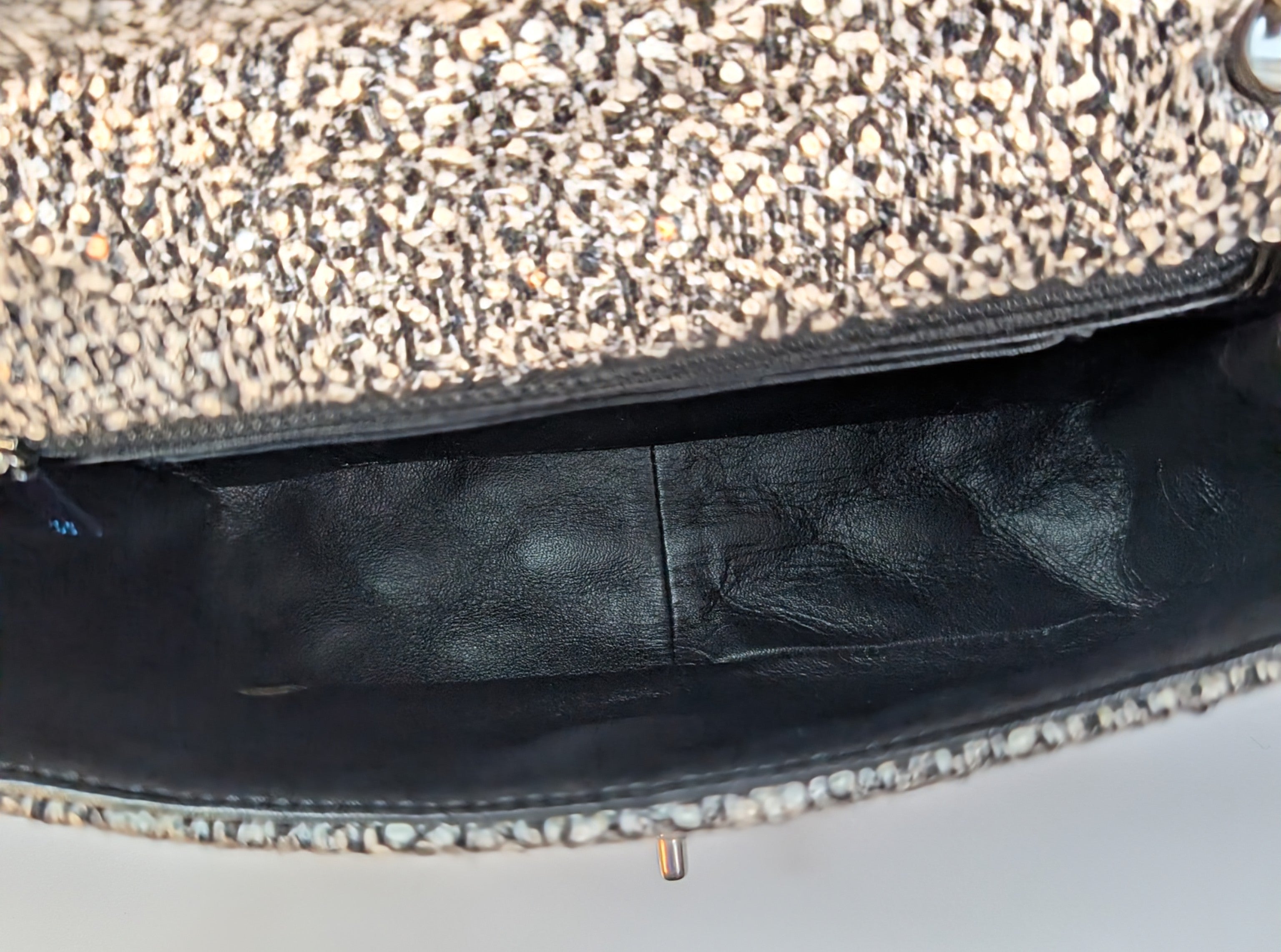 Chanel Classic Black and White Tweed Sequined Elementary Chic Flap Bag