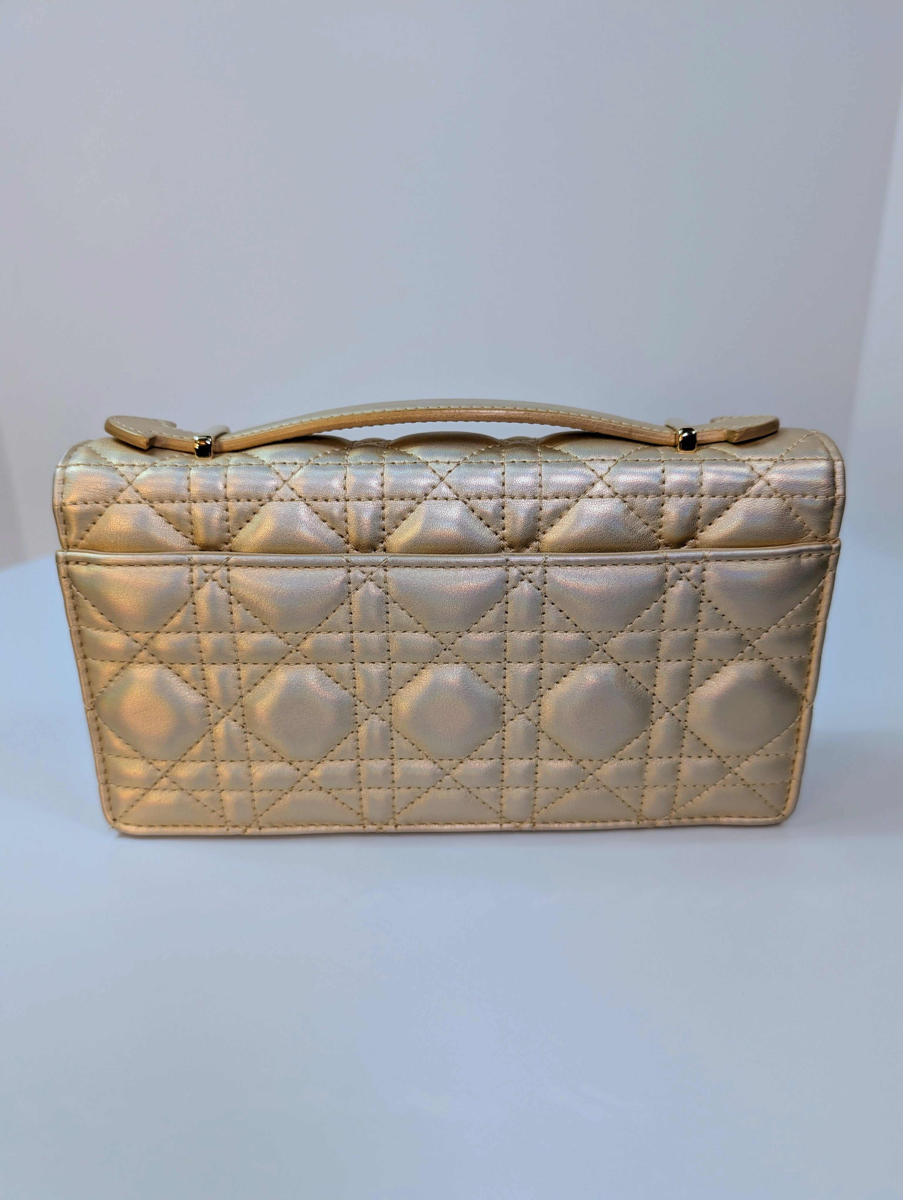 Dior “My Dior” Mini-Bag with Gold Metallic Cannage Embroidered Golden Pearl Chain