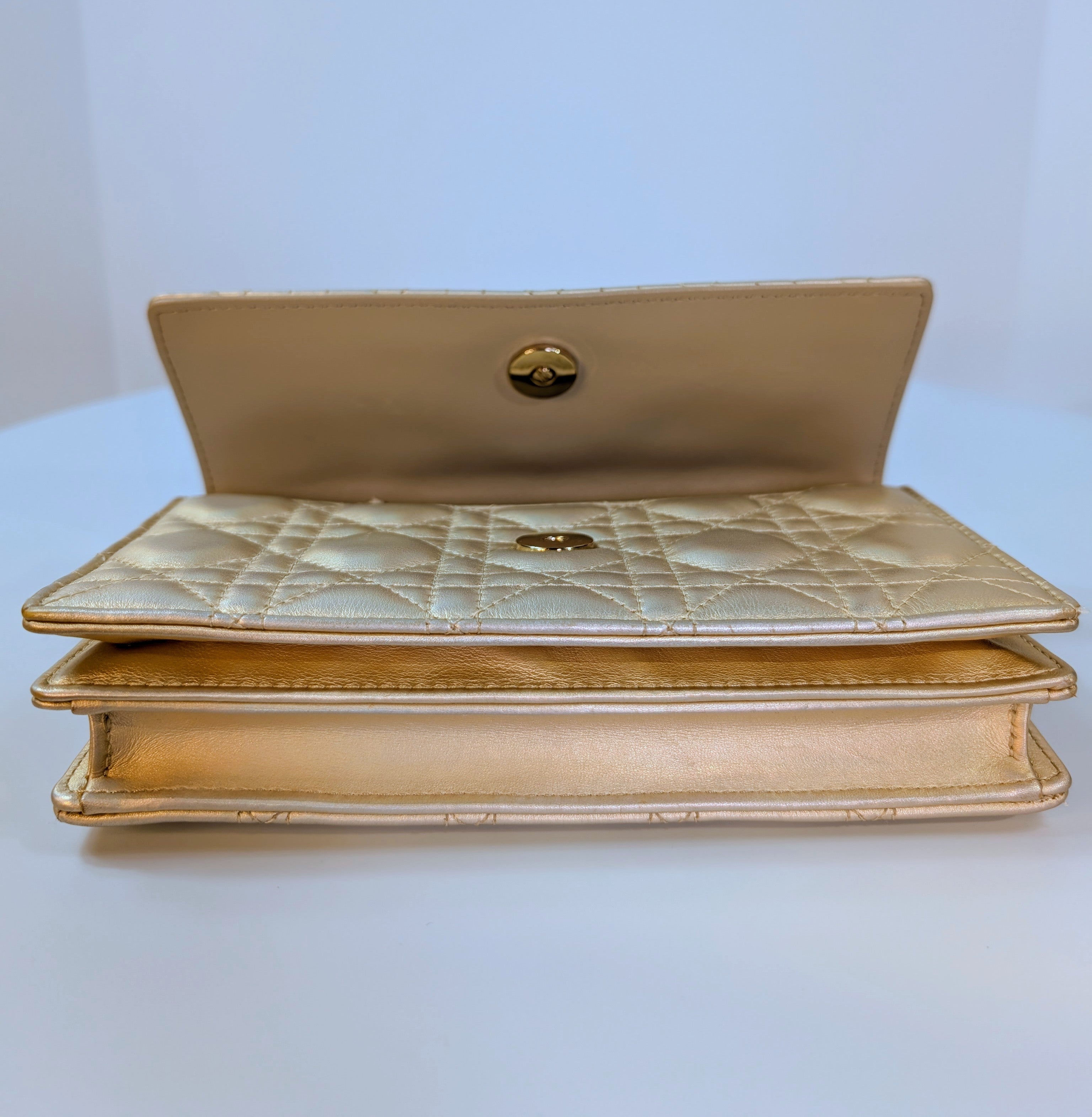 Dior “My Dior” Mini-Bag with Gold Metallic Cannage Embroidered Golden Pearl Chain