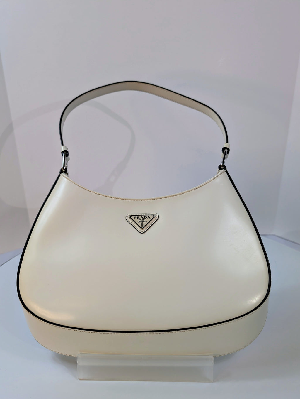 Prada White Brushed Leather Cleo Shoulder Bag