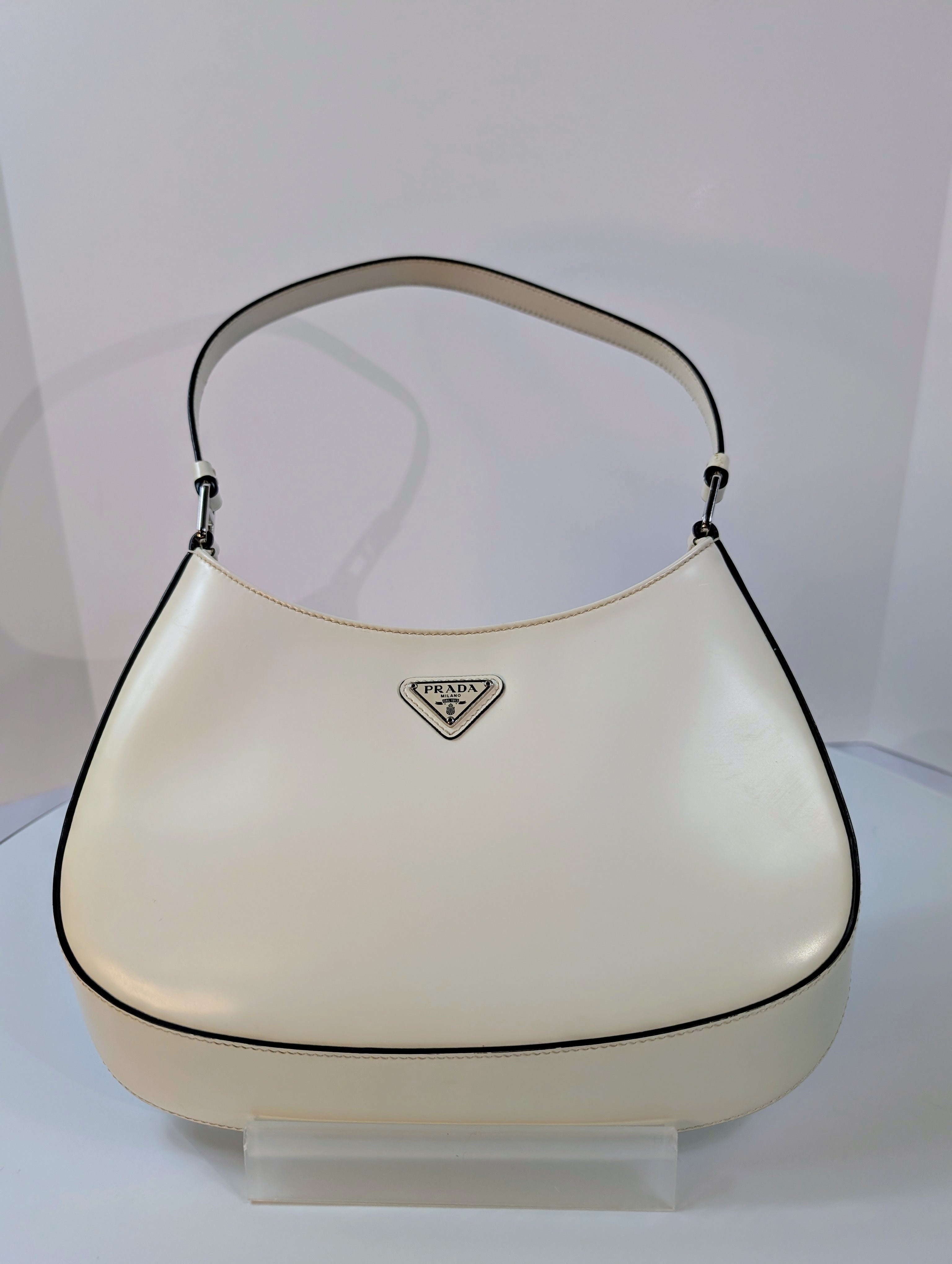 Prada White Brushed Leather Cleo Shoulder Bag
