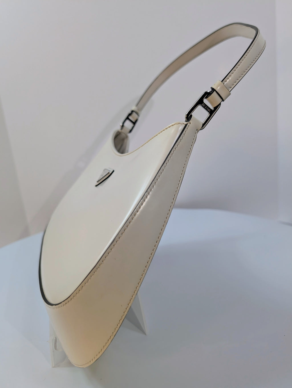 Prada White Brushed Leather Cleo Shoulder Bag