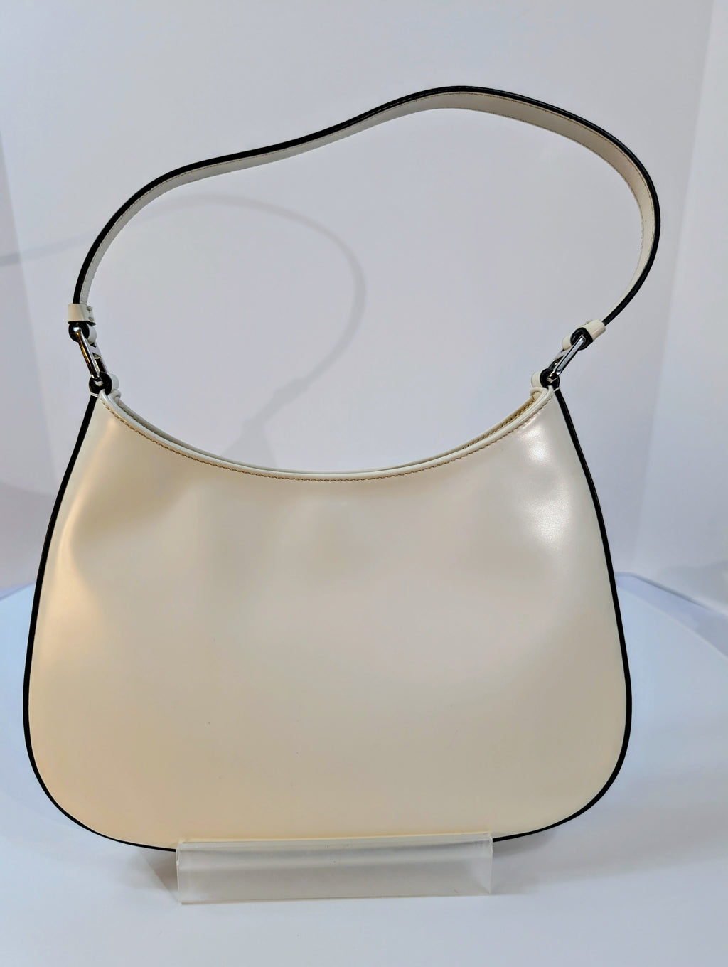 Prada White Brushed Leather Cleo Shoulder Bag