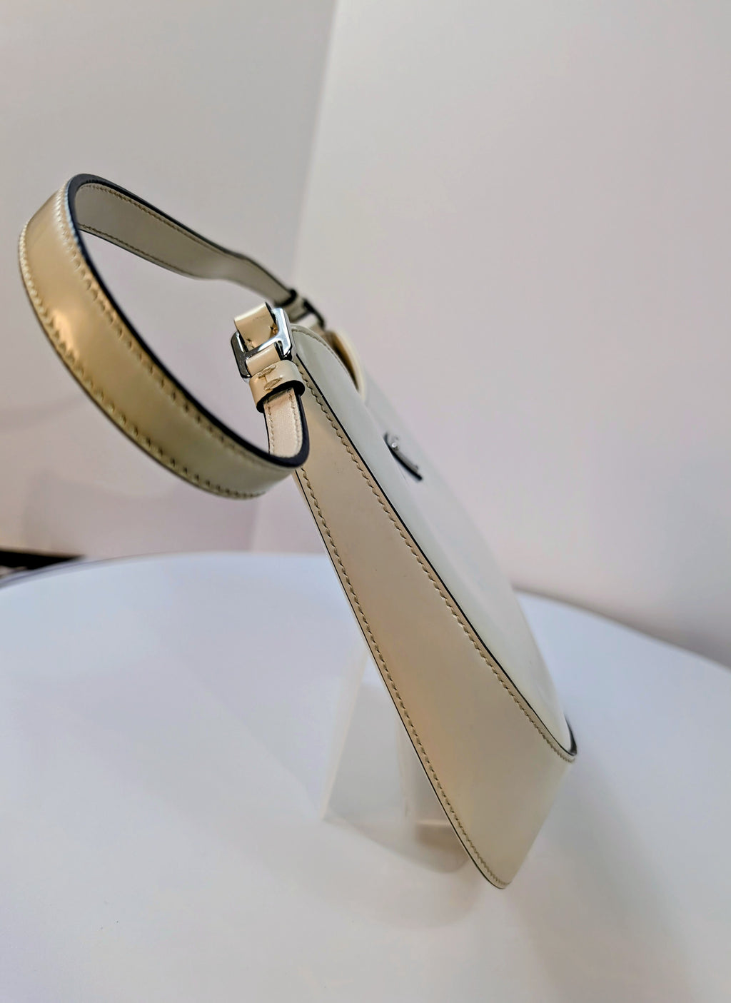 Prada White Brushed Leather Cleo Shoulder Bag