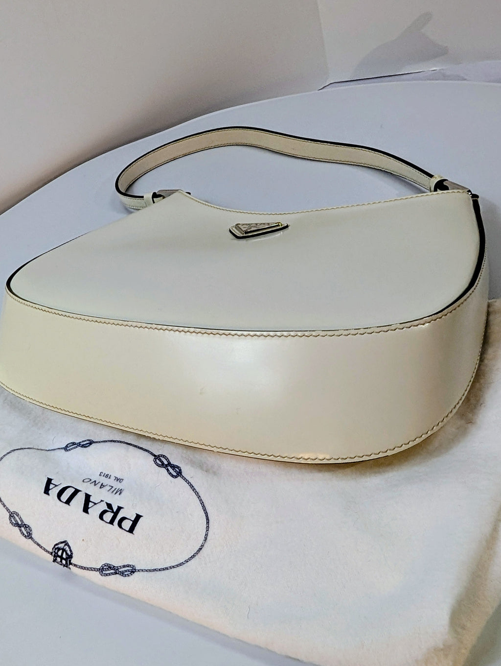Prada White Brushed Leather Cleo Shoulder Bag