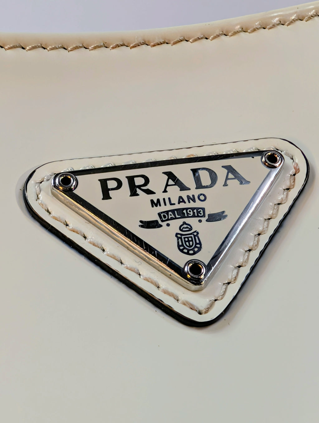 Prada White Brushed Leather Cleo Shoulder Bag