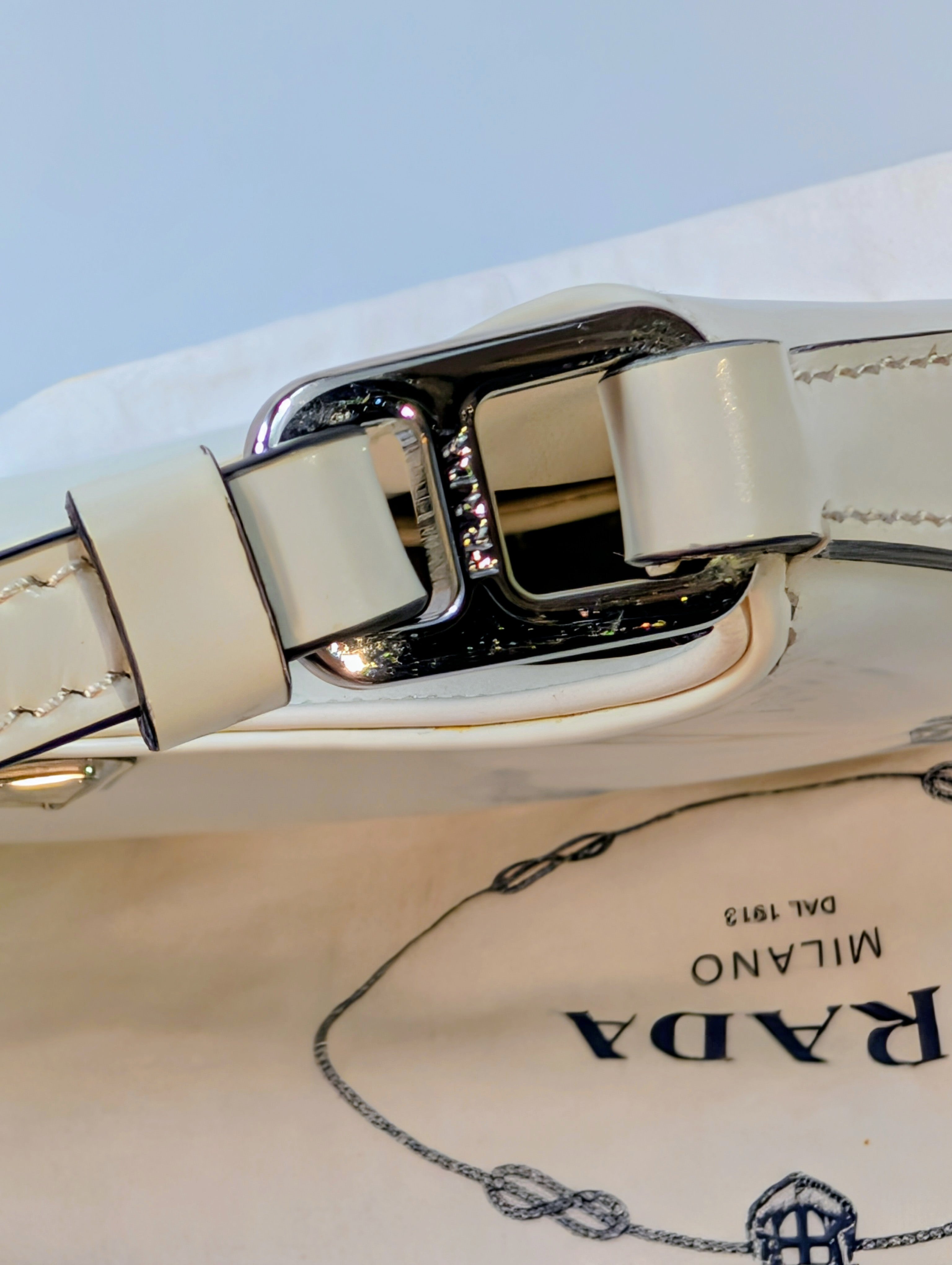 Prada White Brushed Leather Cleo Shoulder Bag