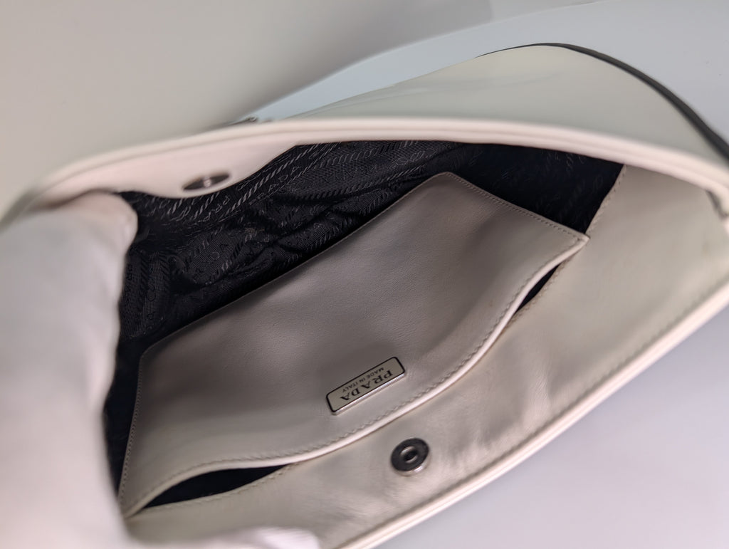 Prada White Brushed Leather Cleo Shoulder Bag