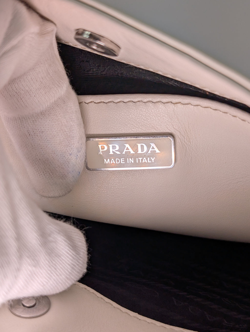 Prada White Brushed Leather Cleo Shoulder Bag