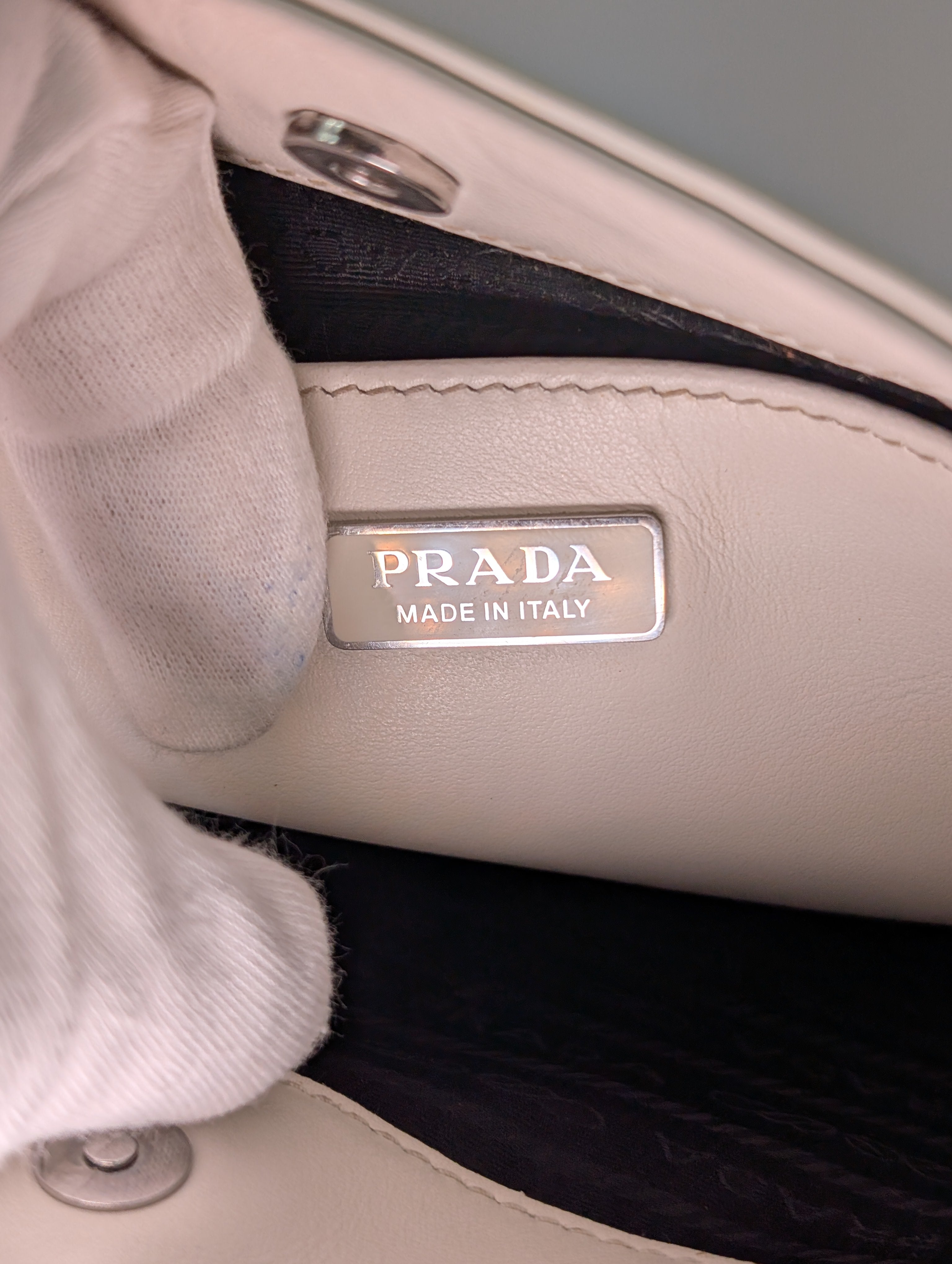 Prada White Brushed Leather Cleo Shoulder Bag