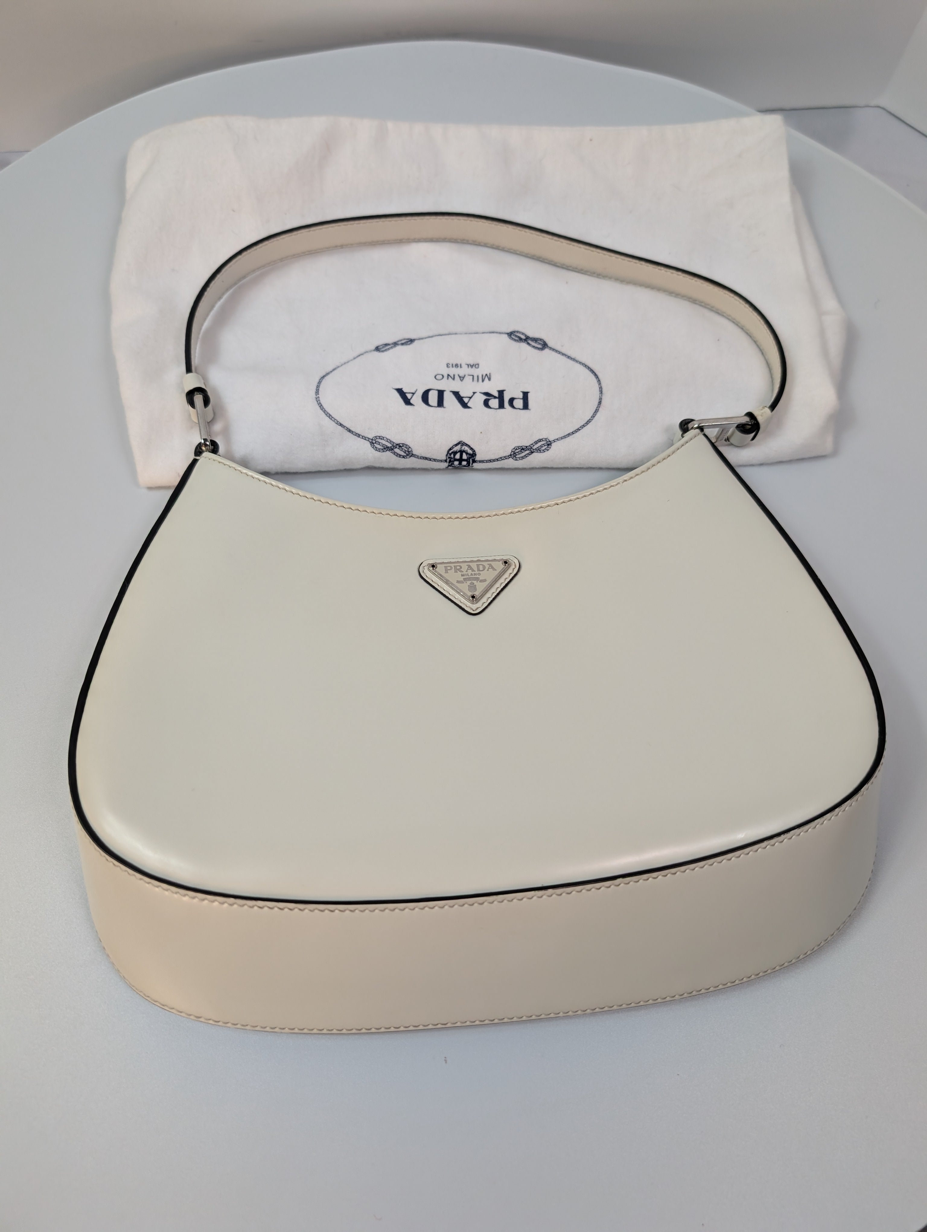 Prada White Brushed Leather Cleo Shoulder Bag