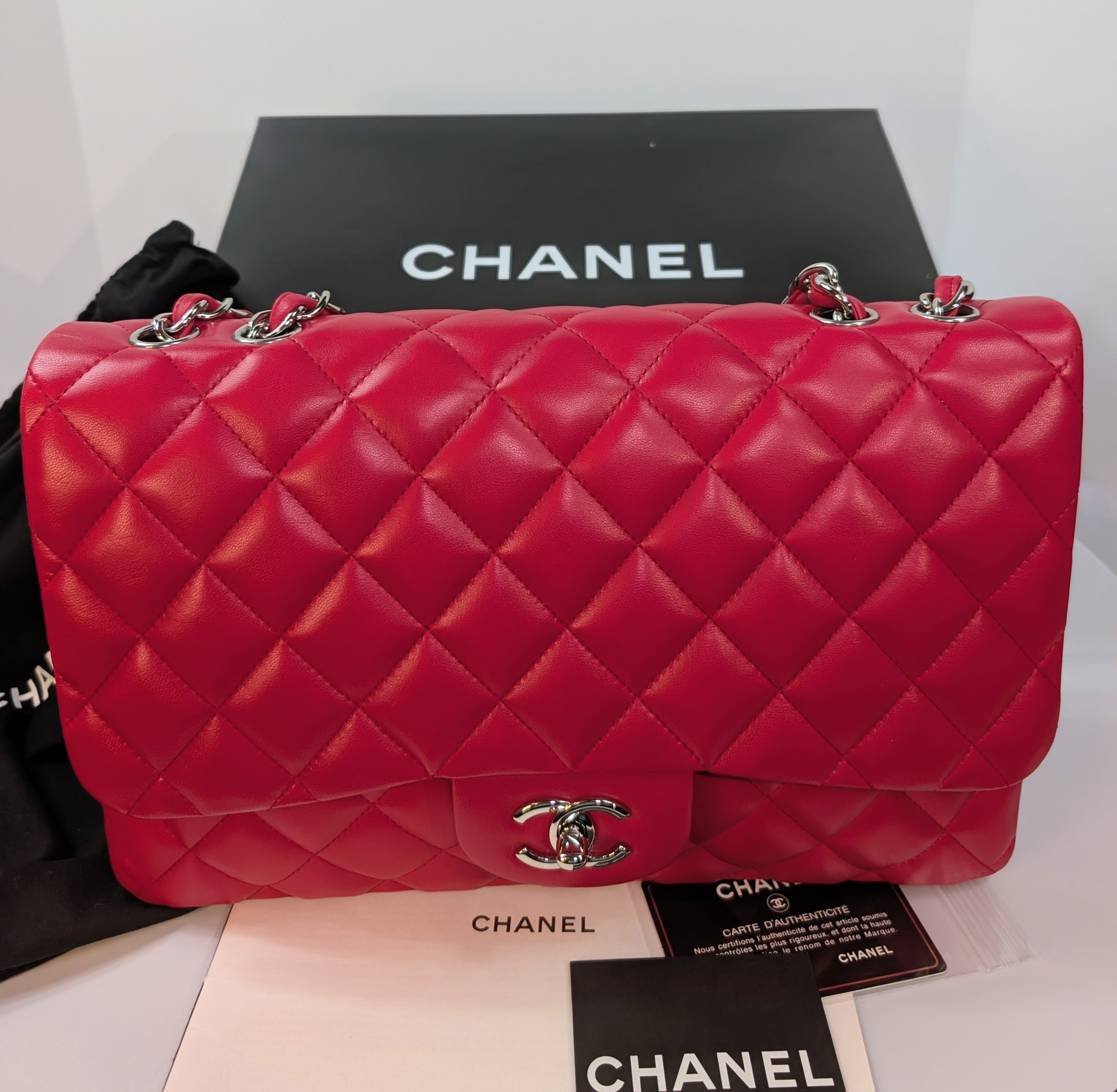 Chanel Red Classic Jumbo Single Flap Bag