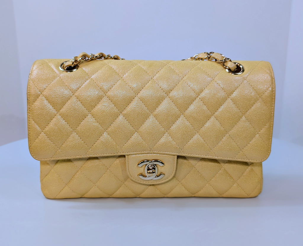 Chanel Iridescent Yellow Caviar Medium Classic Double Flap Bag