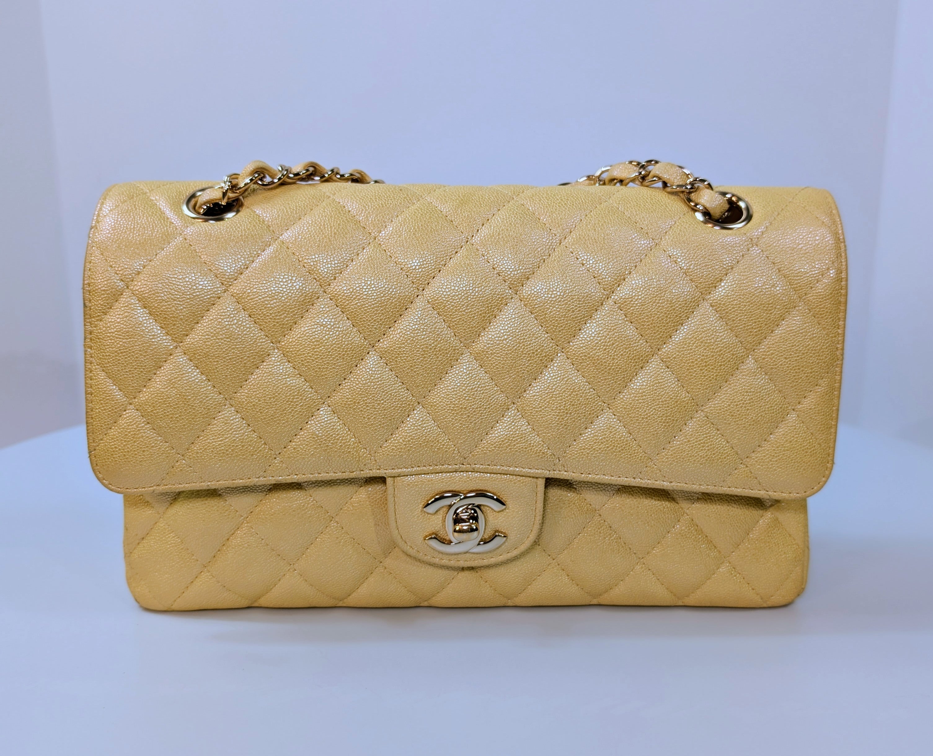 Chanel Iridescent Yellow Caviar Medium Classic Double Flap Bag