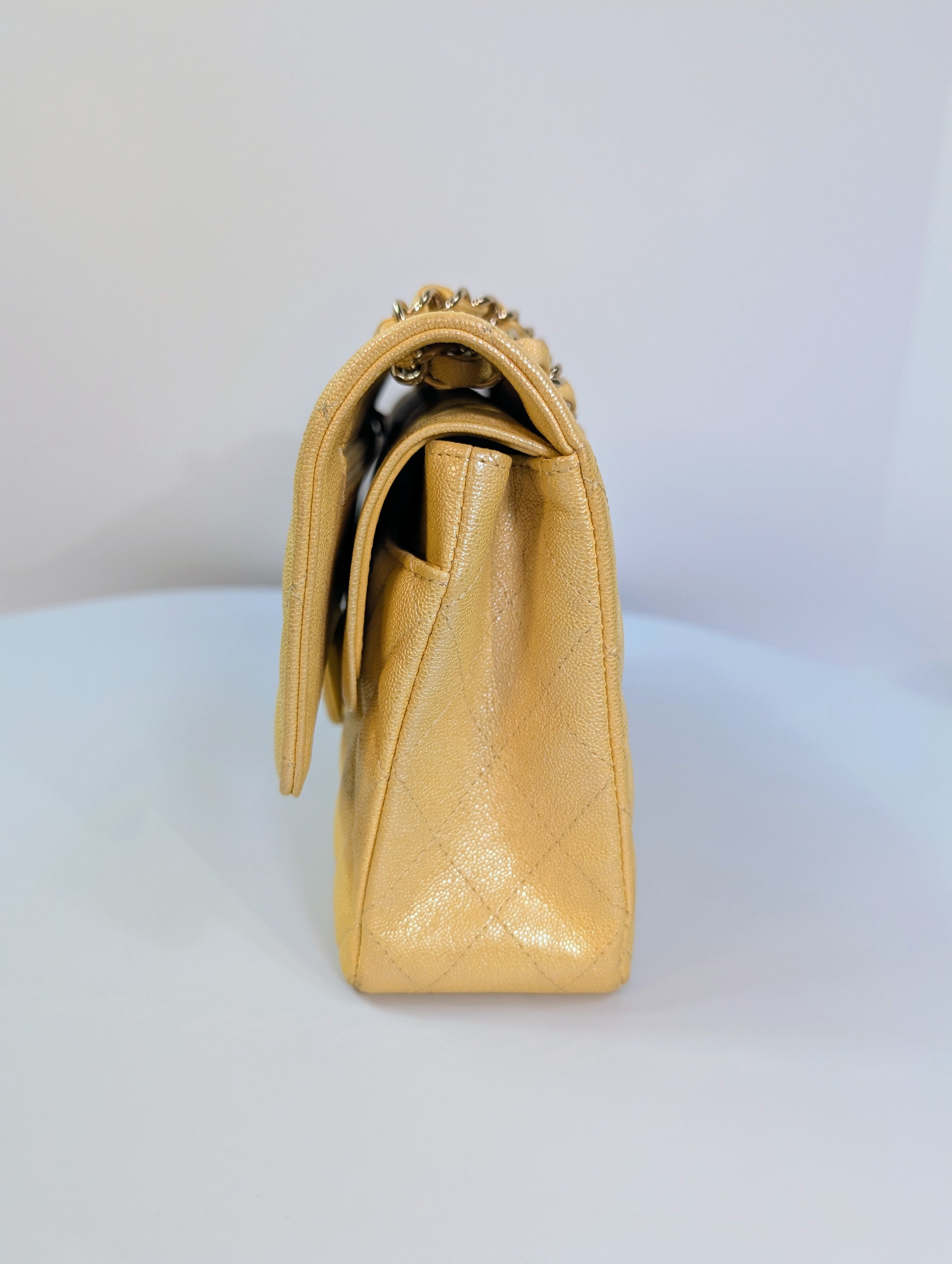 Chanel Iridescent Yellow Caviar Medium Classic Double Flap Bag