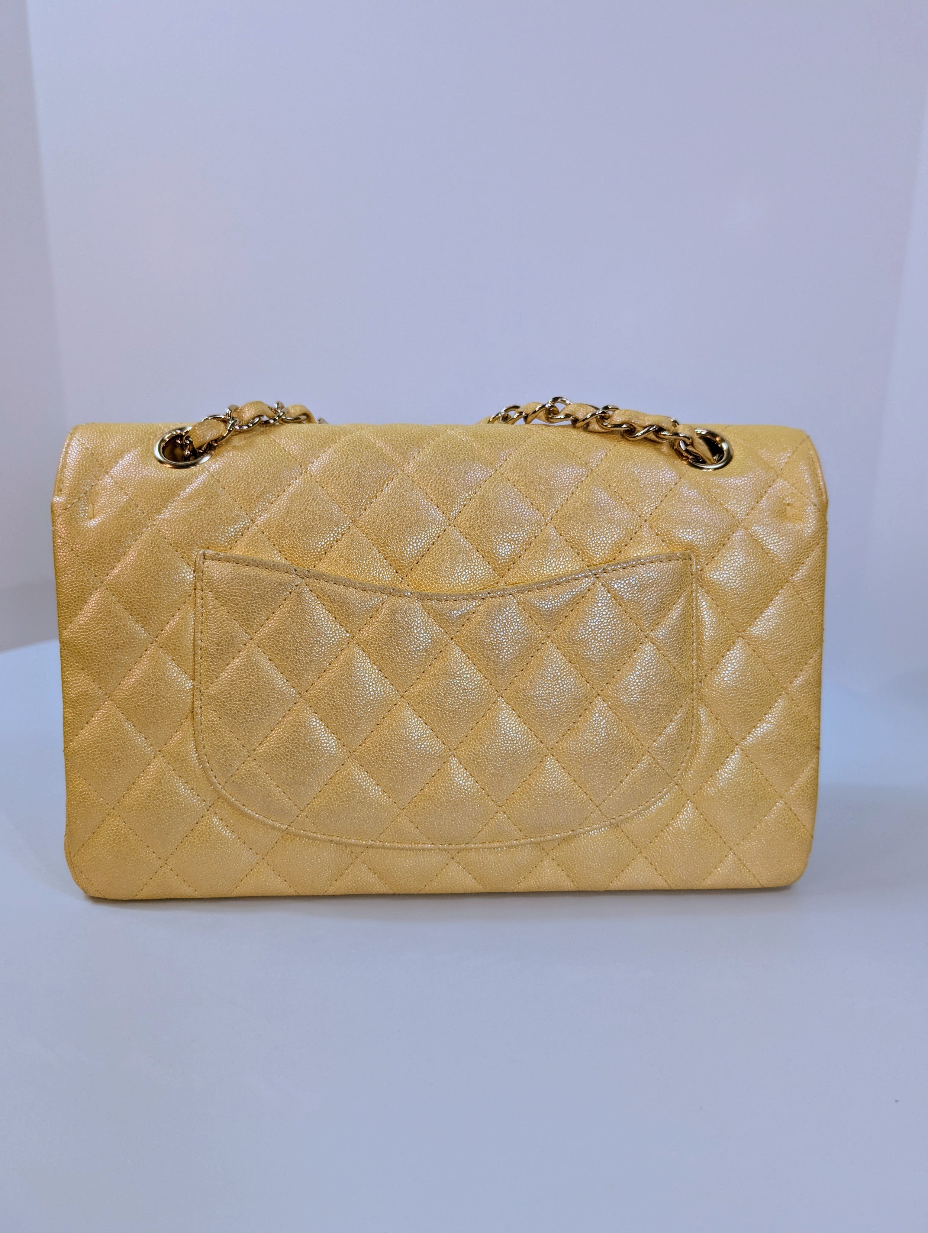 Chanel Iridescent Yellow Caviar Medium Classic Double Flap Bag