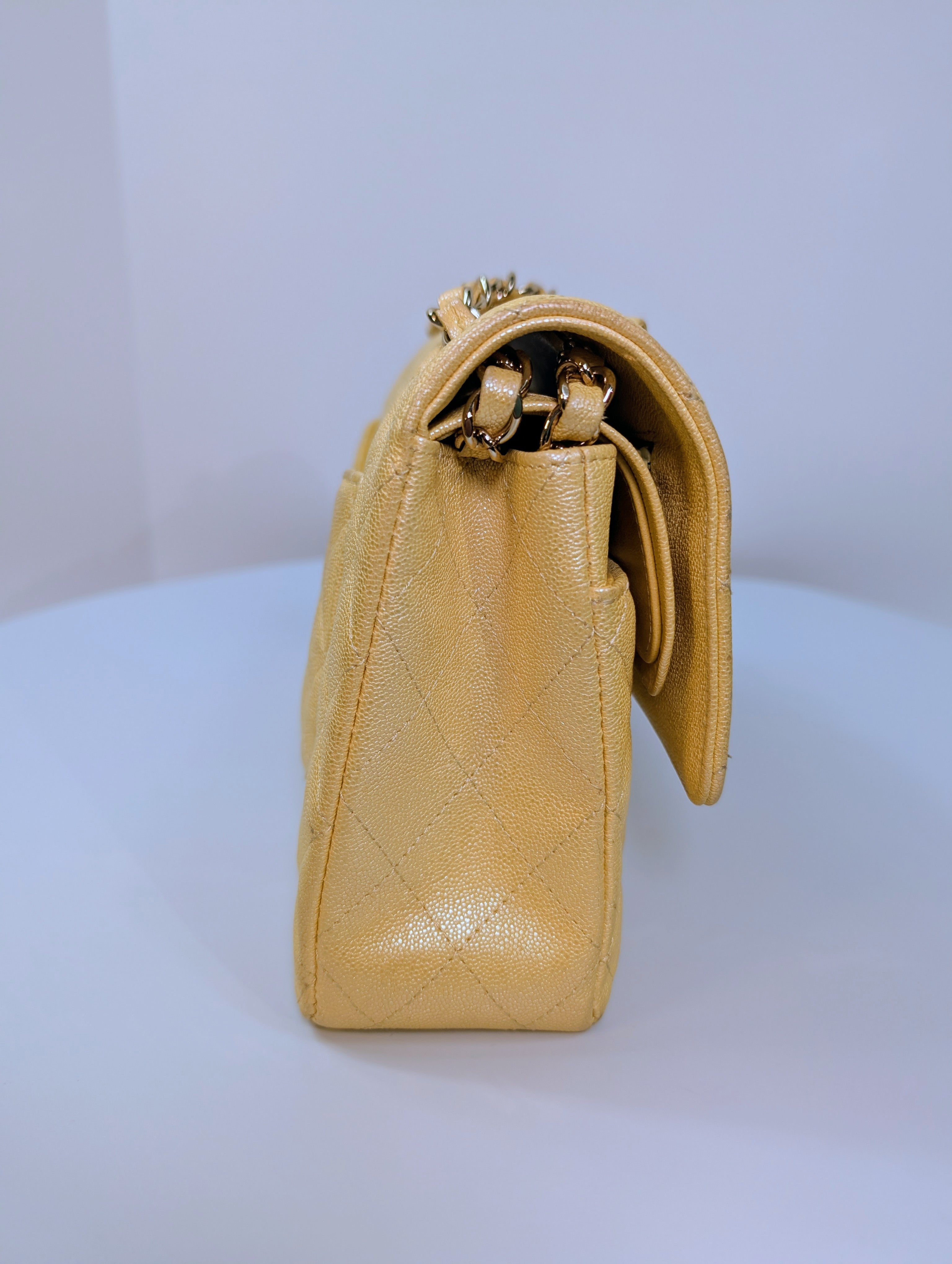 Chanel Iridescent Yellow Caviar Medium Classic Double Flap Bag
