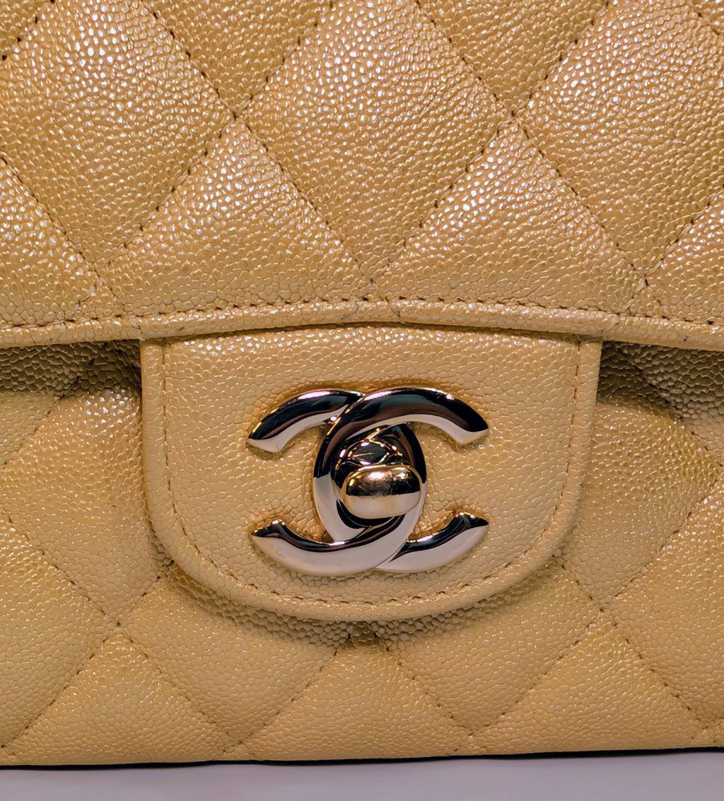 Chanel Iridescent Yellow Caviar Medium Classic Double Flap Bag