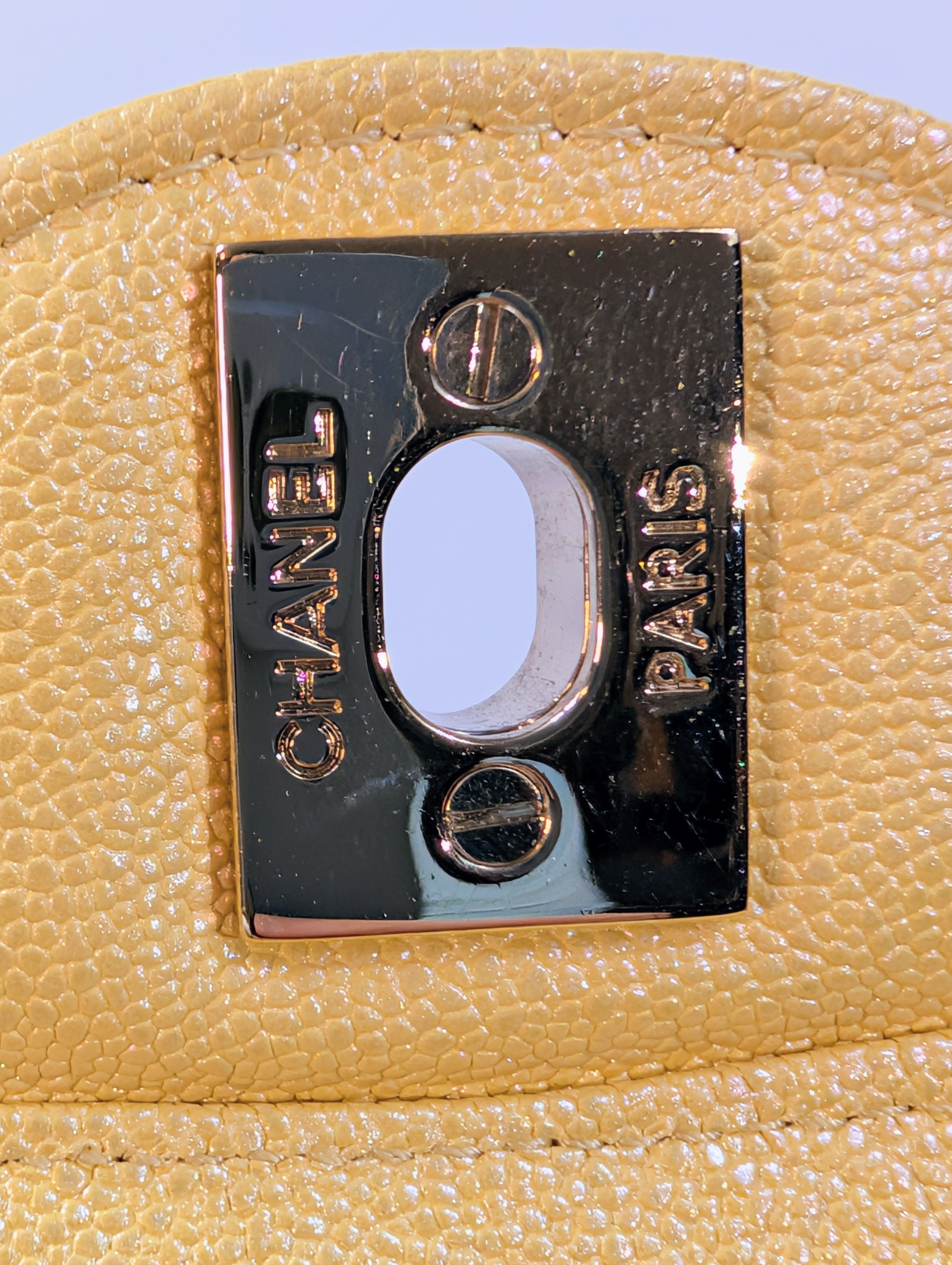 Chanel Iridescent Yellow Caviar Medium Classic Double Flap Bag