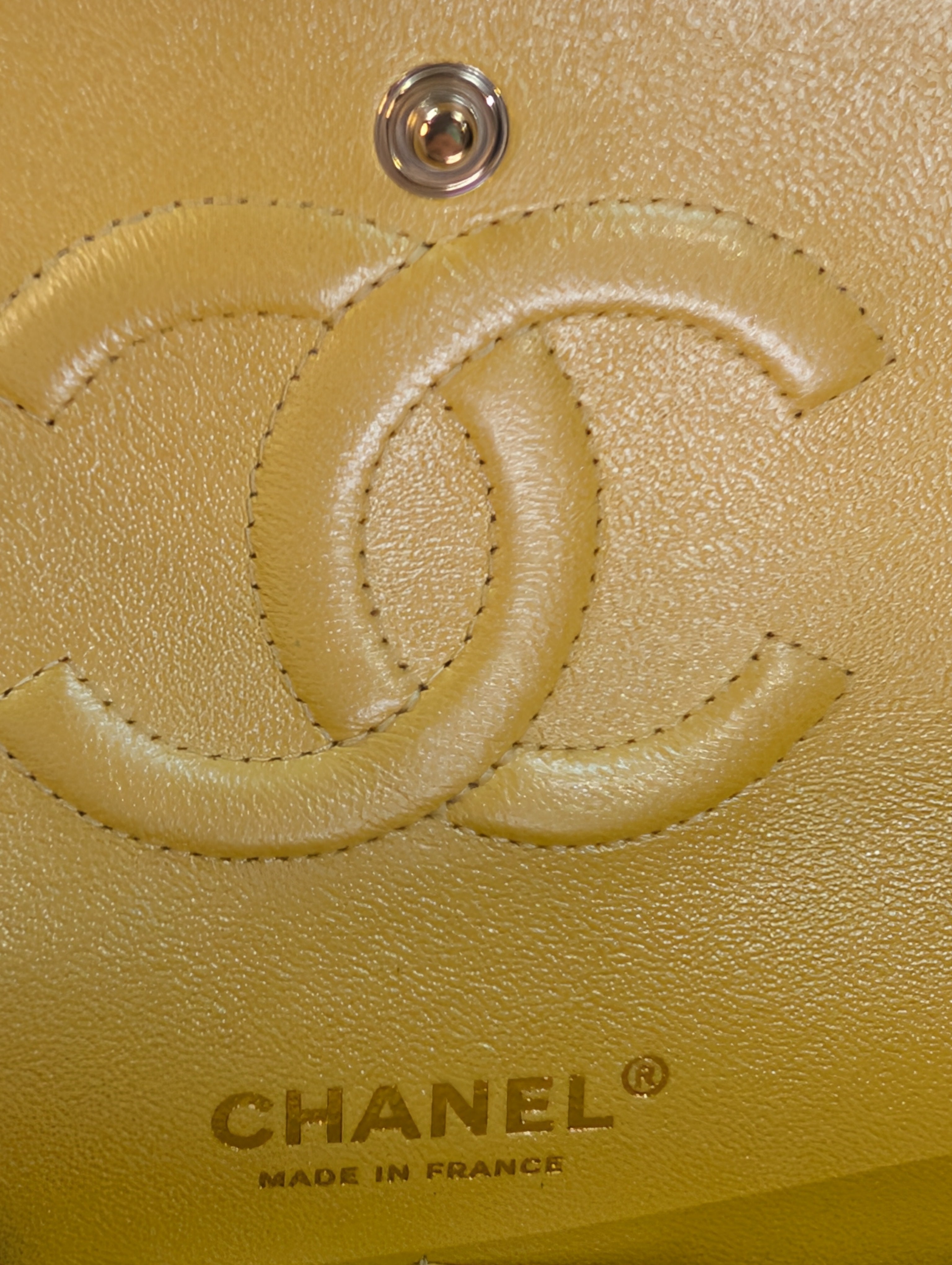 Chanel Iridescent Yellow Caviar Medium Classic Double Flap Bag