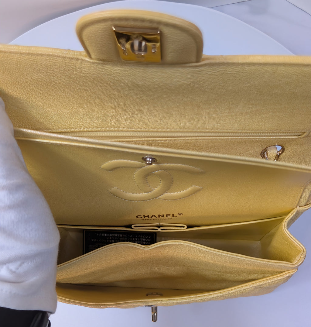 Chanel Iridescent Yellow Caviar Medium Classic Double Flap Bag