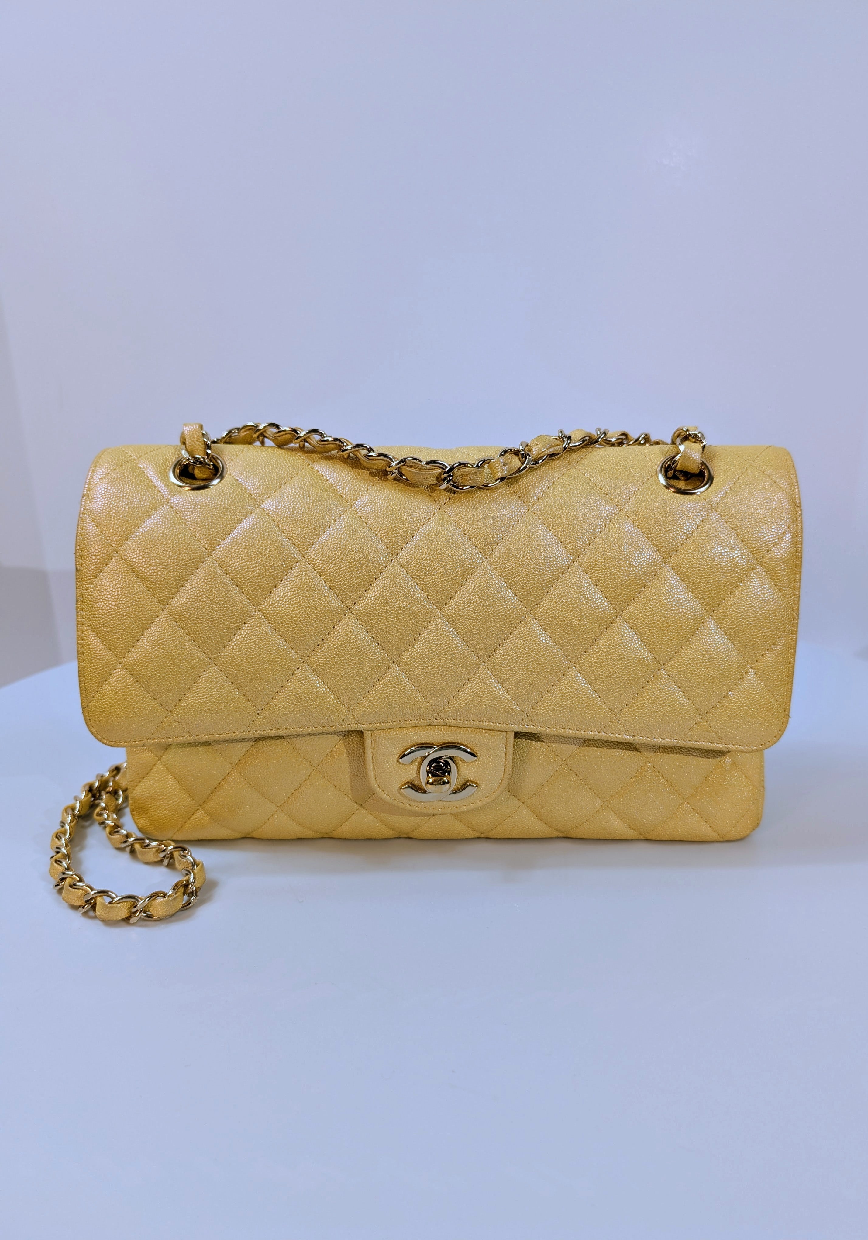 Chanel Iridescent Yellow Caviar Medium Classic Double Flap Bag