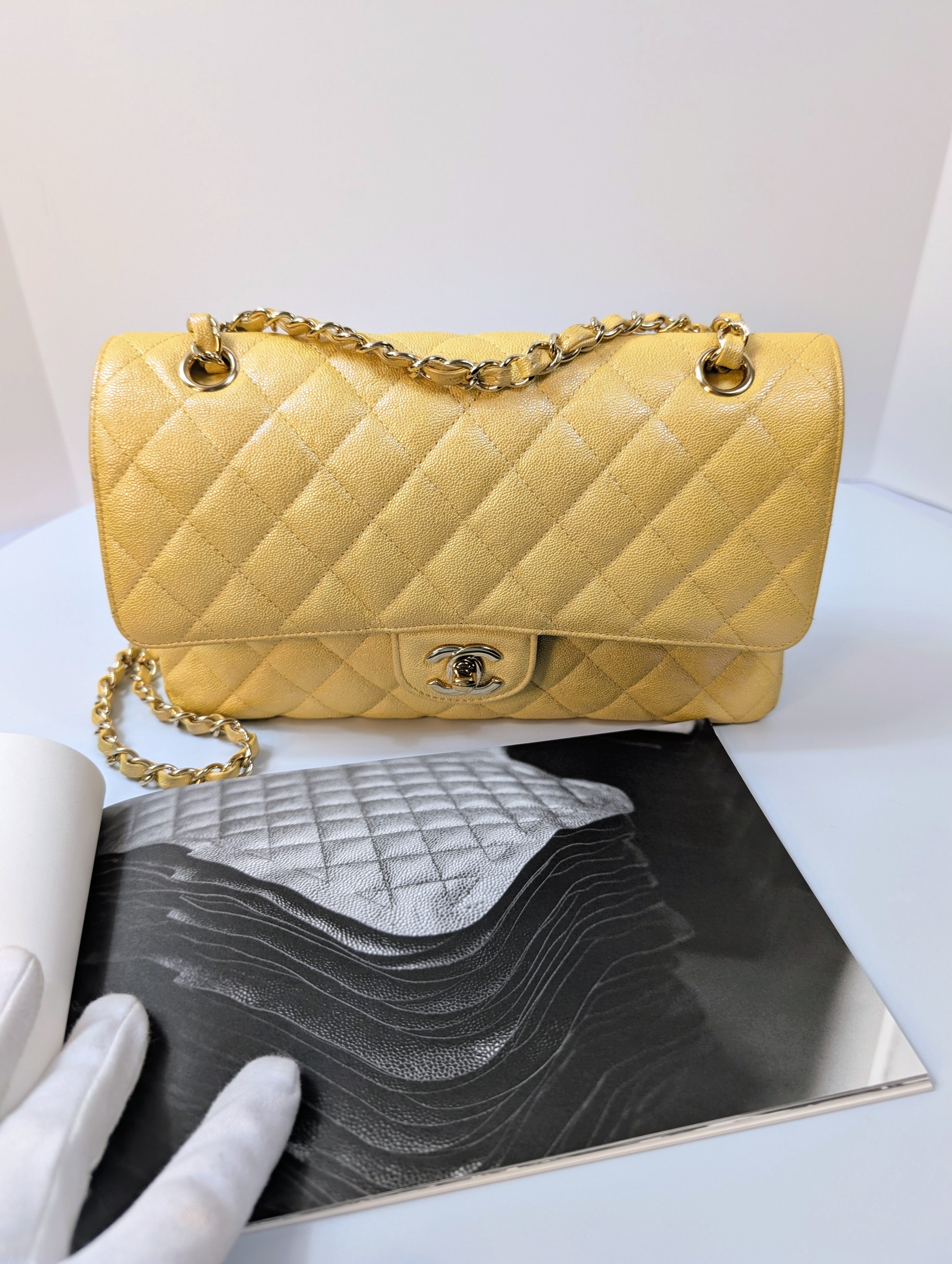 Chanel Iridescent Yellow Caviar Medium Classic Double Flap Bag