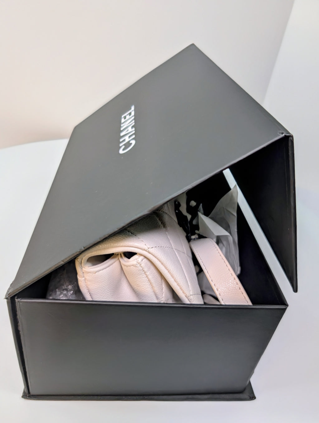 Chanel Limited-Edition Pearlized White MyEverything Caviar Mini-Flap with Black Hardware