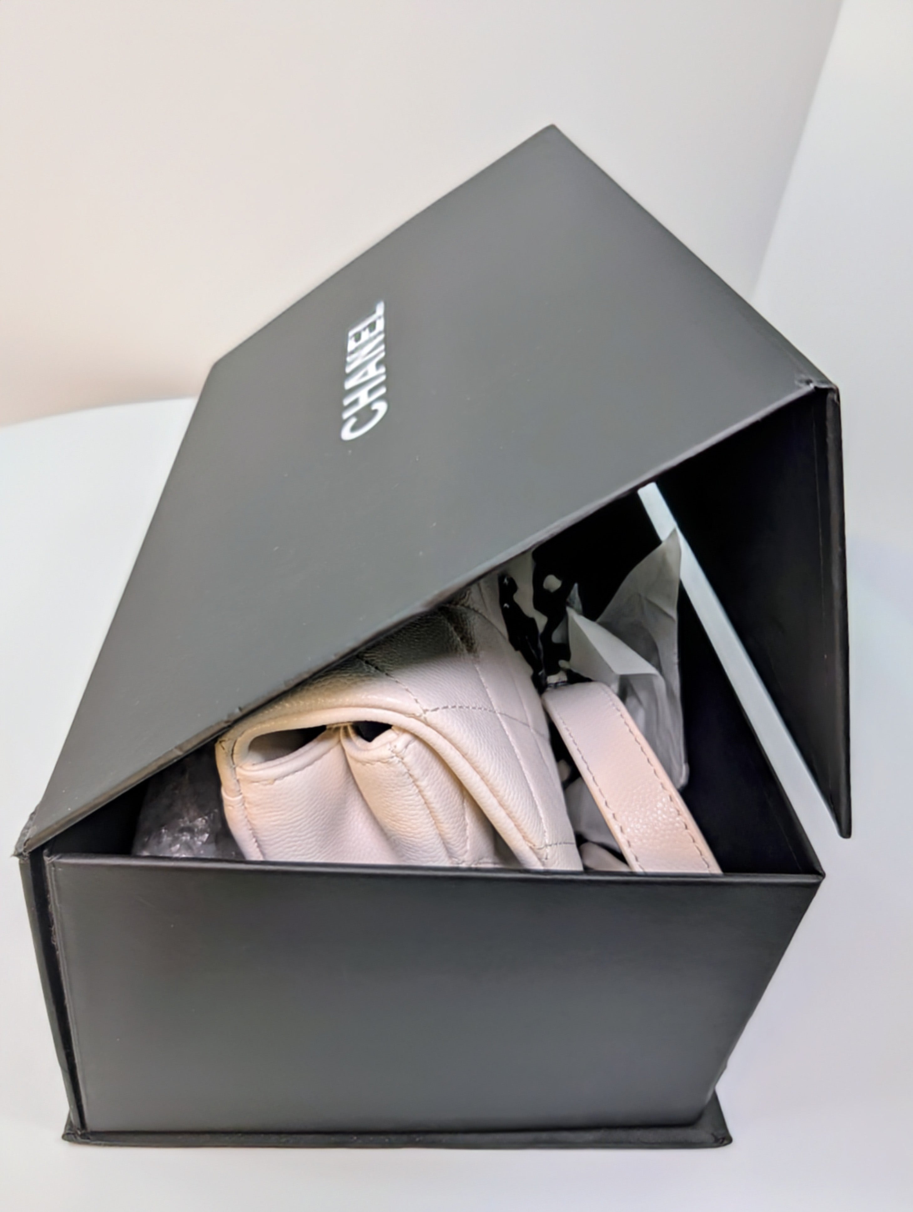 Chanel Limited-Edition Pearlized White MyEverything Caviar Mini-Flap with Black Hardware