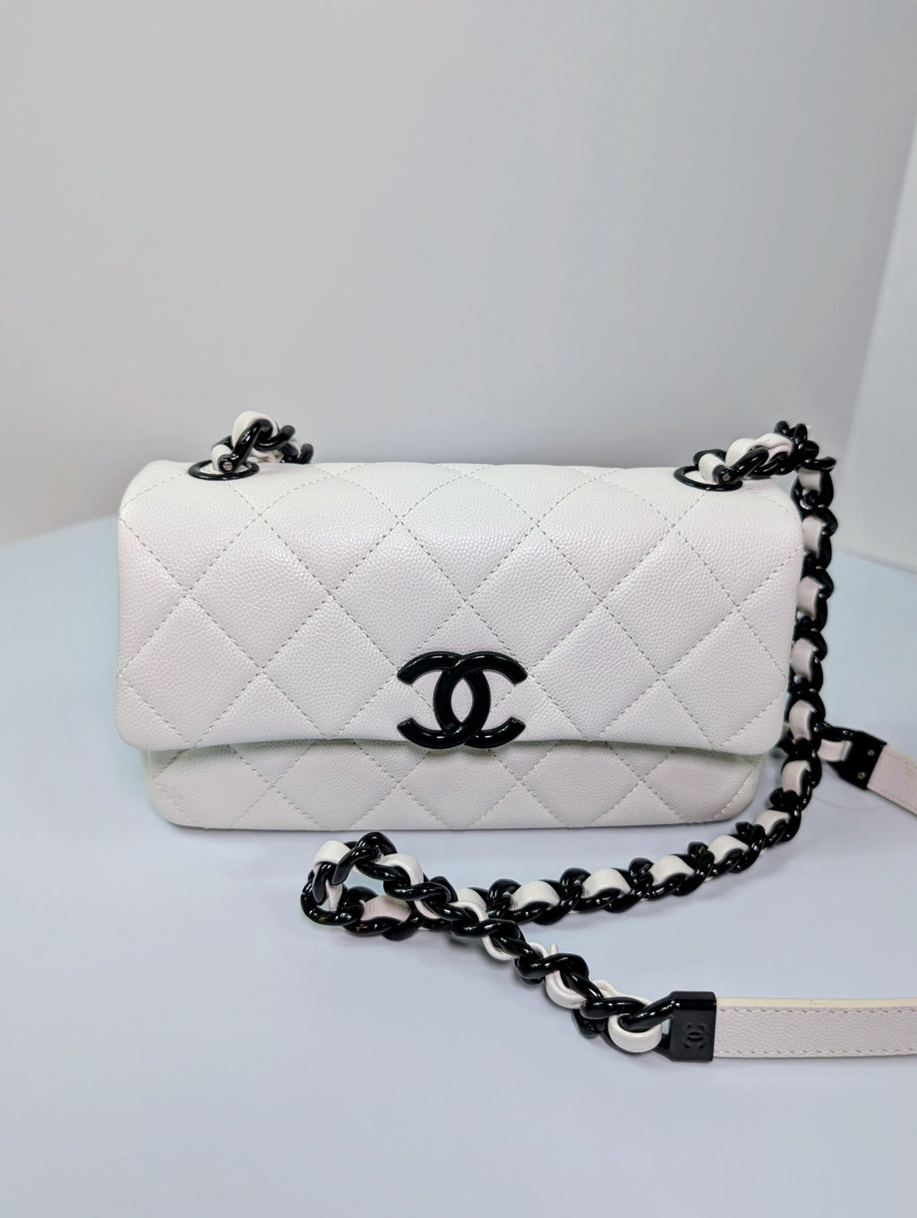 Chanel Limited-Edition Pearlized White MyEverything Caviar Mini-Flap with Black Hardware