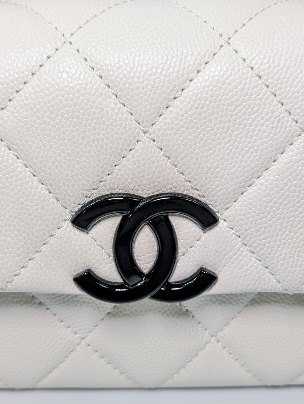 Chanel Limited-Edition Pearlized White MyEverything Caviar Mini-Flap with Black Hardware