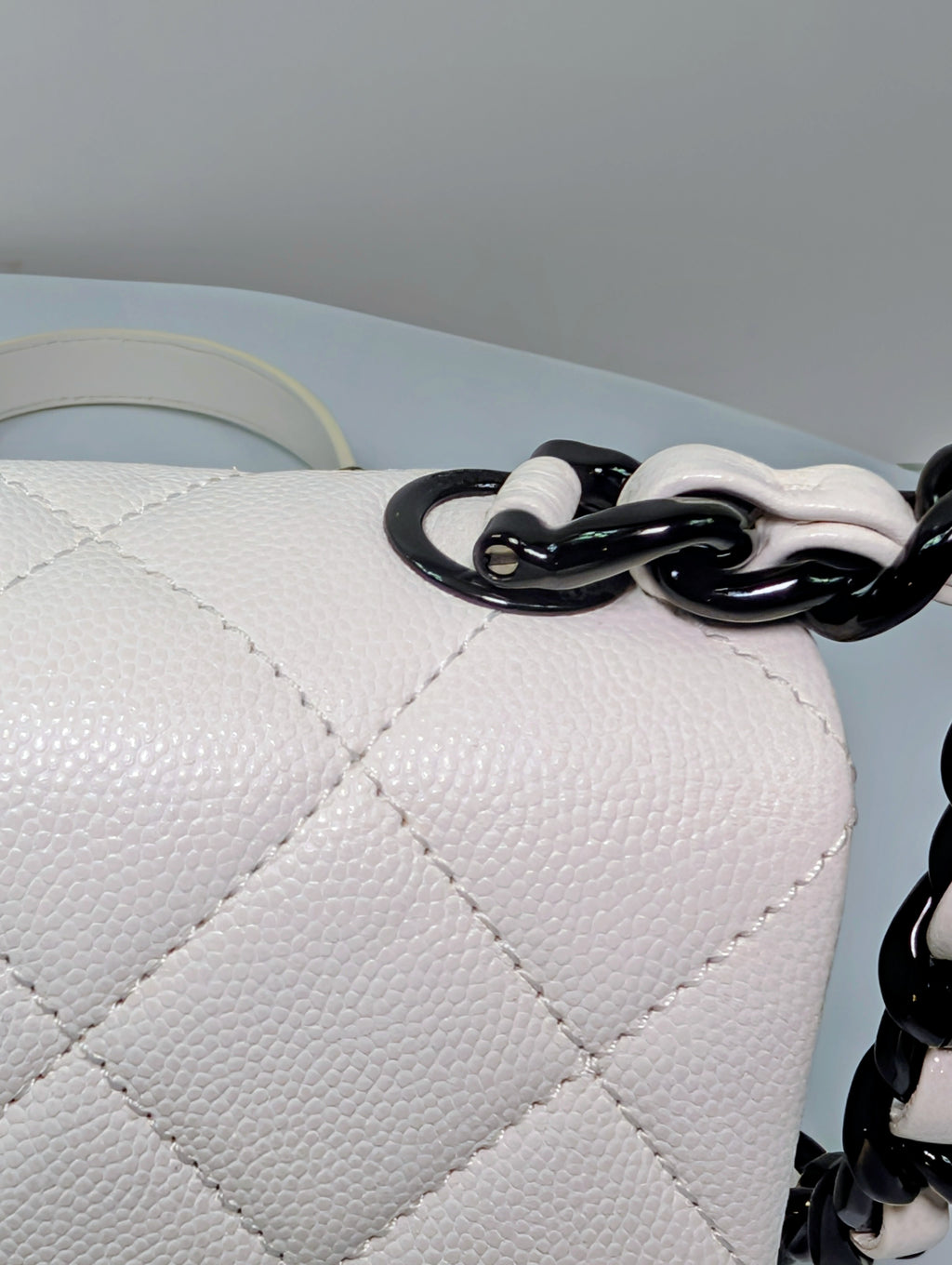 Chanel Limited-Edition Pearlized White MyEverything Caviar Mini-Flap with Black Hardware
