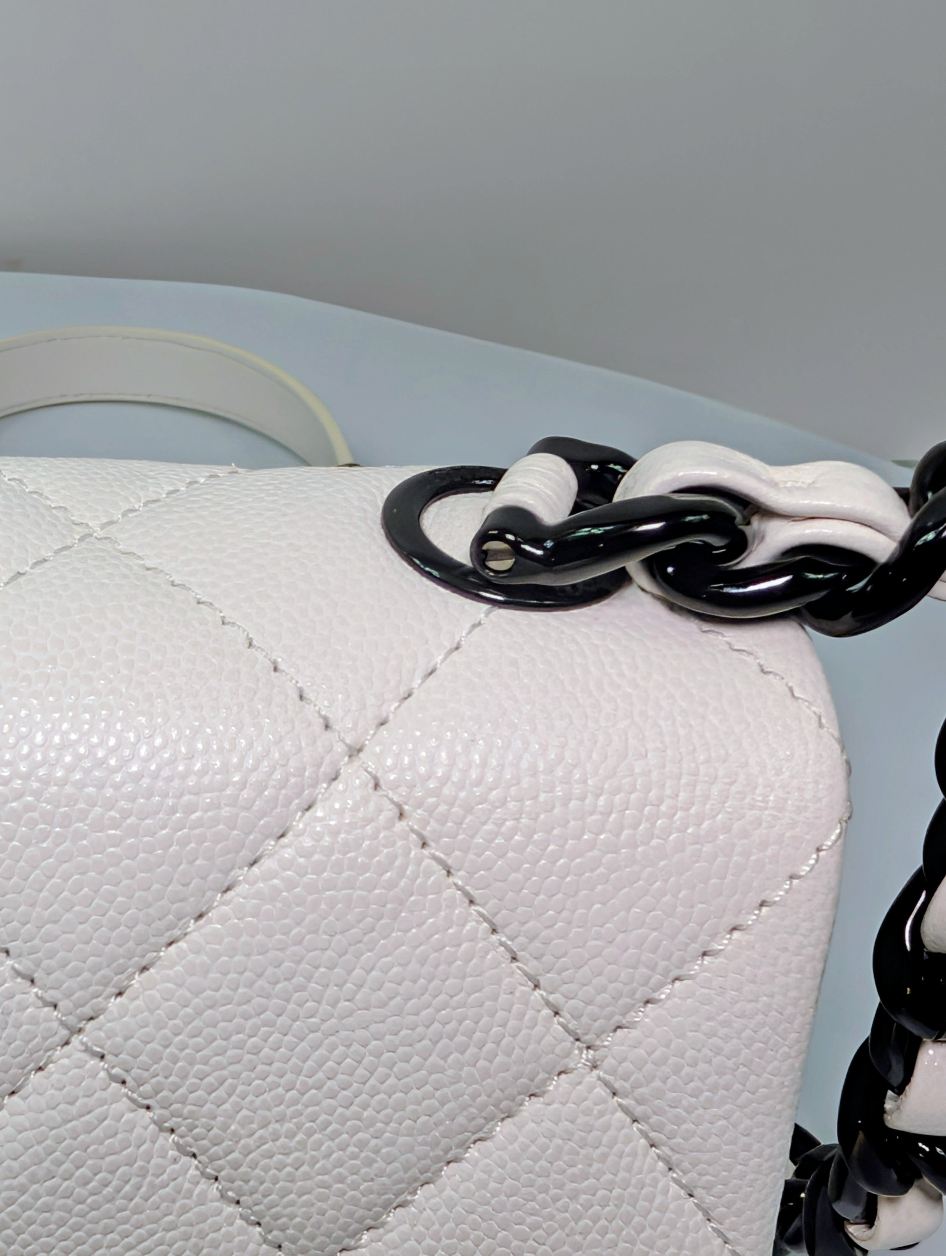 Chanel Limited-Edition Pearlized White MyEverything Caviar Mini-Flap with Black Hardware