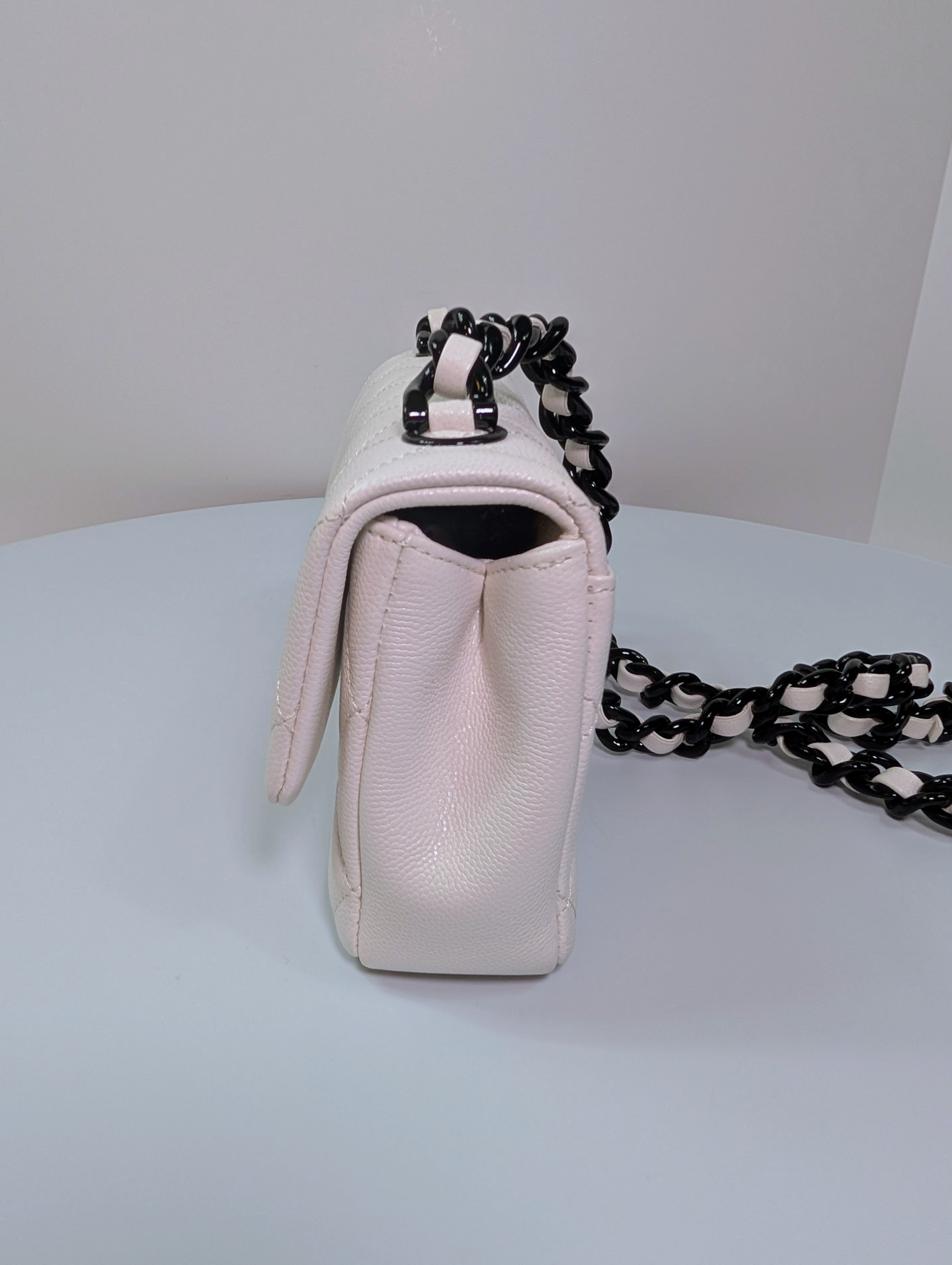 Chanel Limited-Edition Pearlized White MyEverything Caviar Mini-Flap with Black Hardware