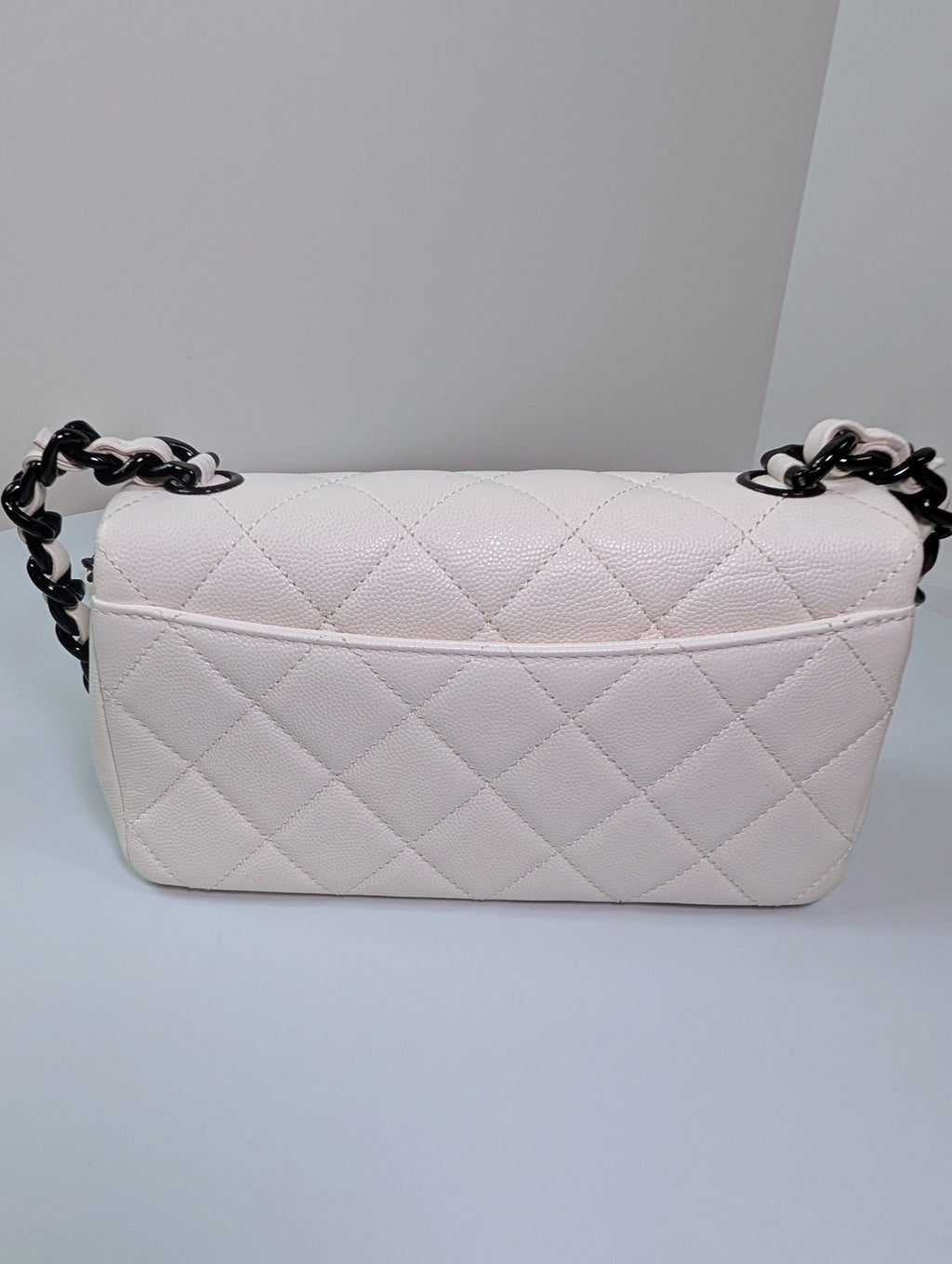 Chanel Limited-Edition Pearlized White MyEverything Caviar Mini-Flap with Black Hardware