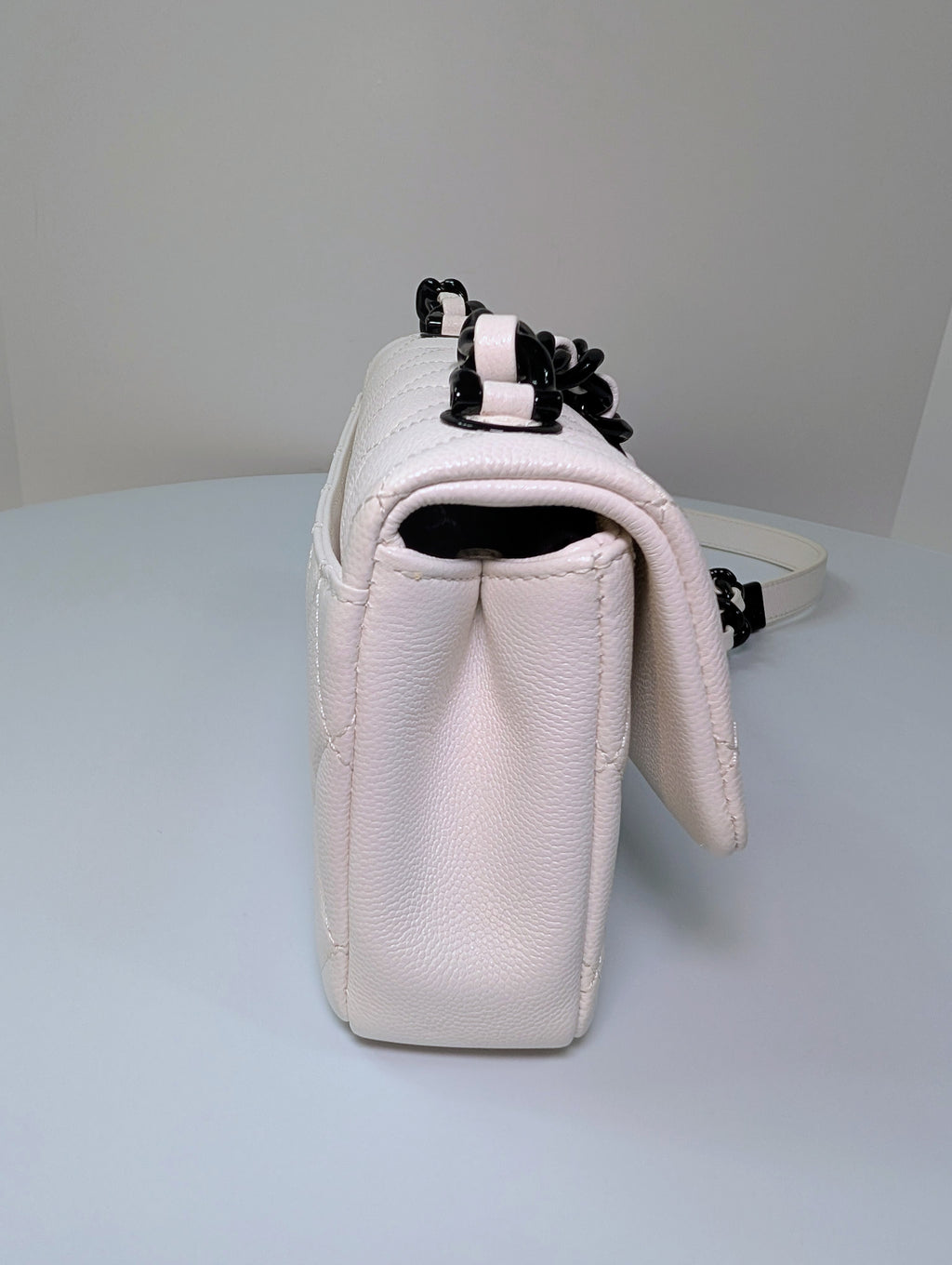 Chanel Limited-Edition Pearlized White MyEverything Caviar Mini-Flap with Black Hardware