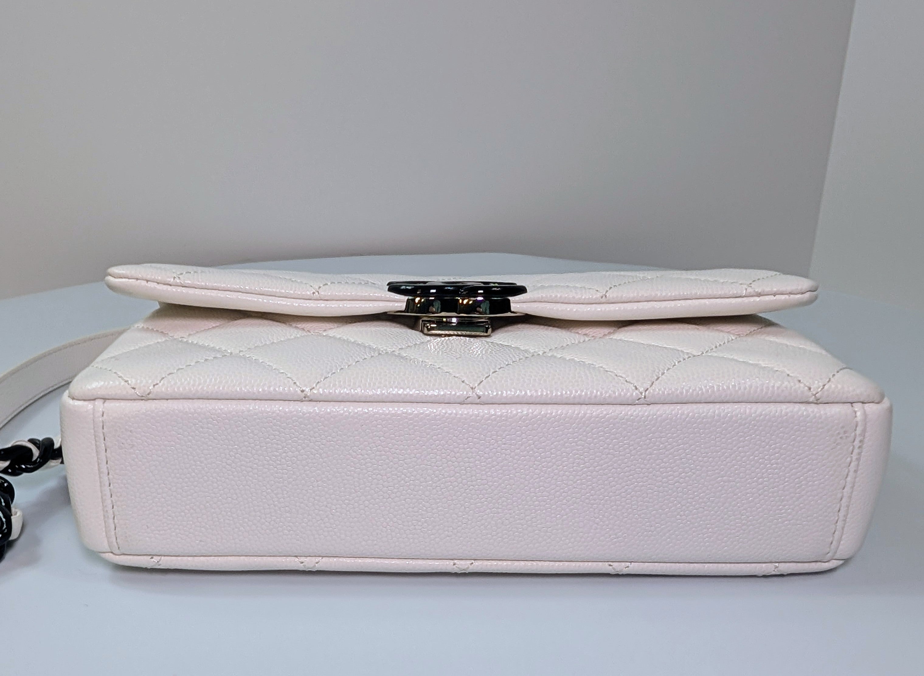 Chanel Limited-Edition Pearlized White MyEverything Caviar Mini-Flap with Black Hardware