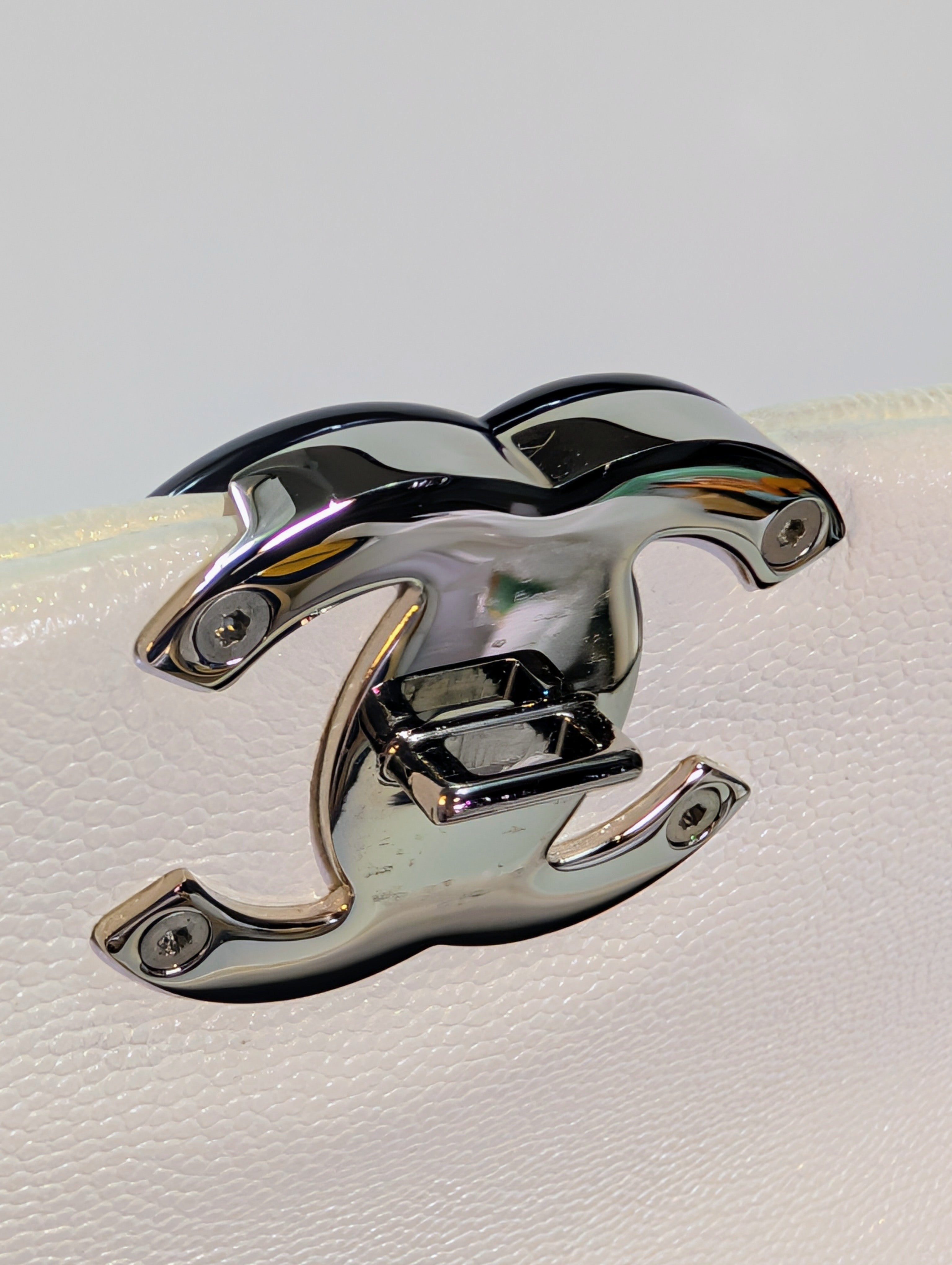 Chanel Limited-Edition Pearlized White MyEverything Caviar Mini-Flap with Black Hardware