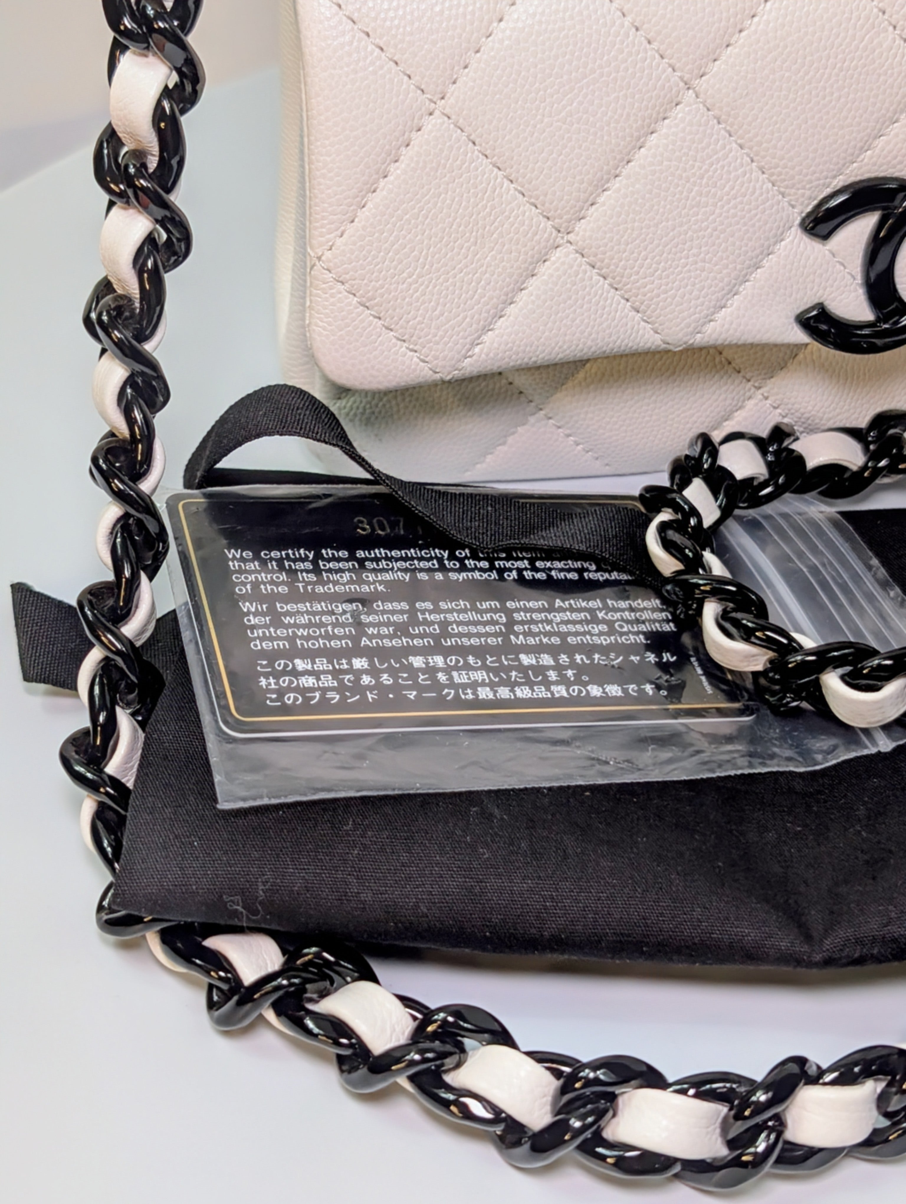 Chanel Limited-Edition Pearlized White MyEverything Caviar Mini-Flap with Black Hardware