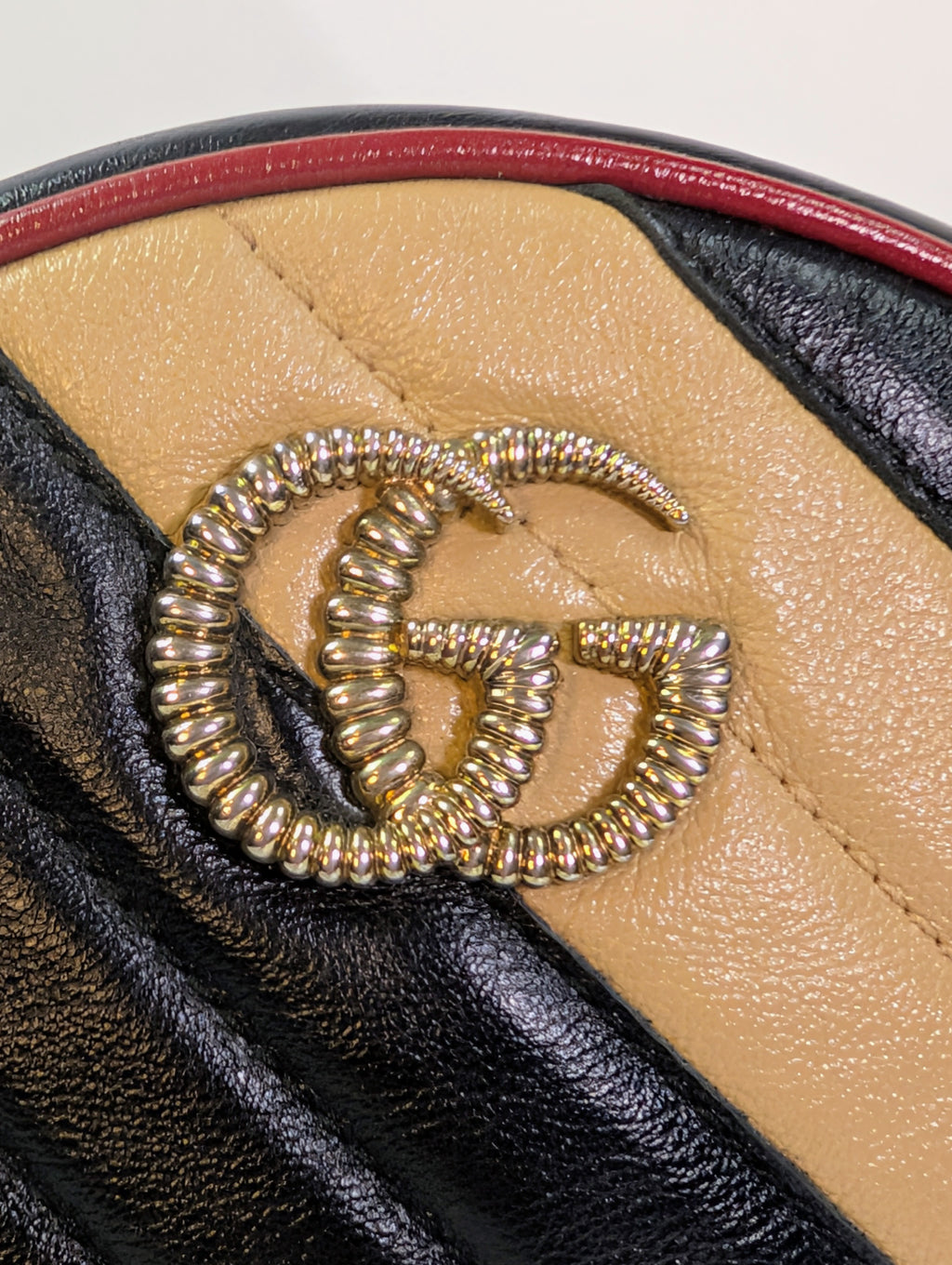 Gucci Beige and Black GG Marmont Round Mini Bag