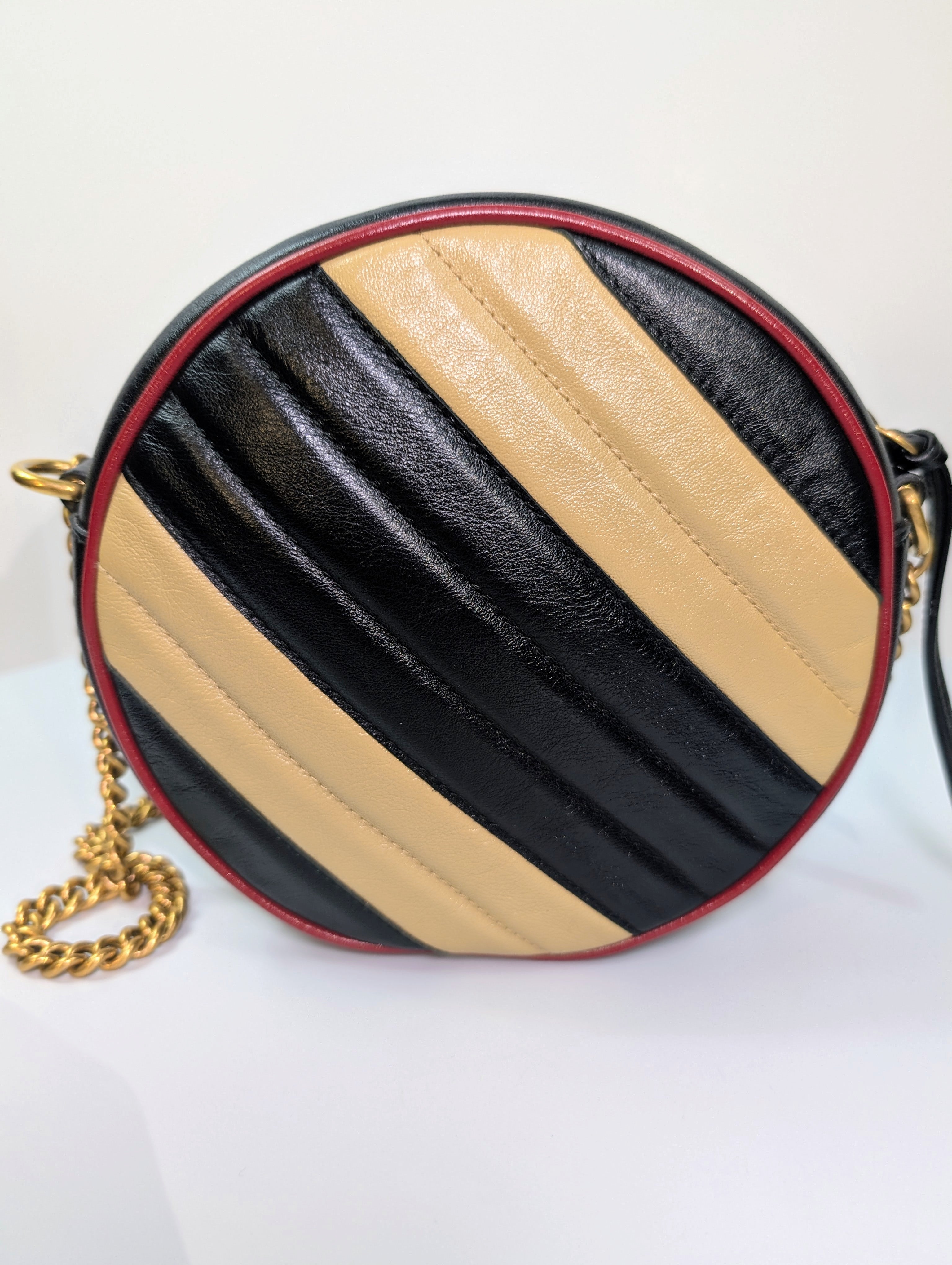 Gucci Beige and Black GG Marmont Round Mini Bag