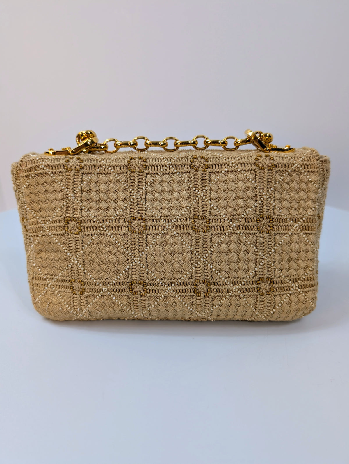 Christian Dior Natural Straw Raffia Woven Cannage Small Caro Flap Shoulder Bag