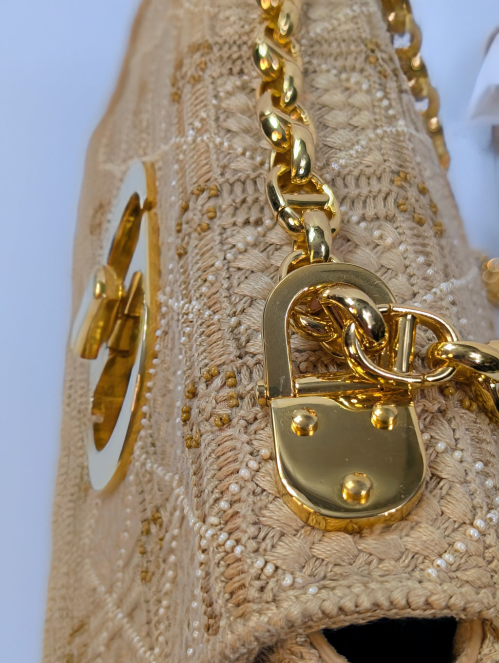Christian Dior Natural Straw Raffia Woven Cannage Small Caro Flap Shoulder Bag