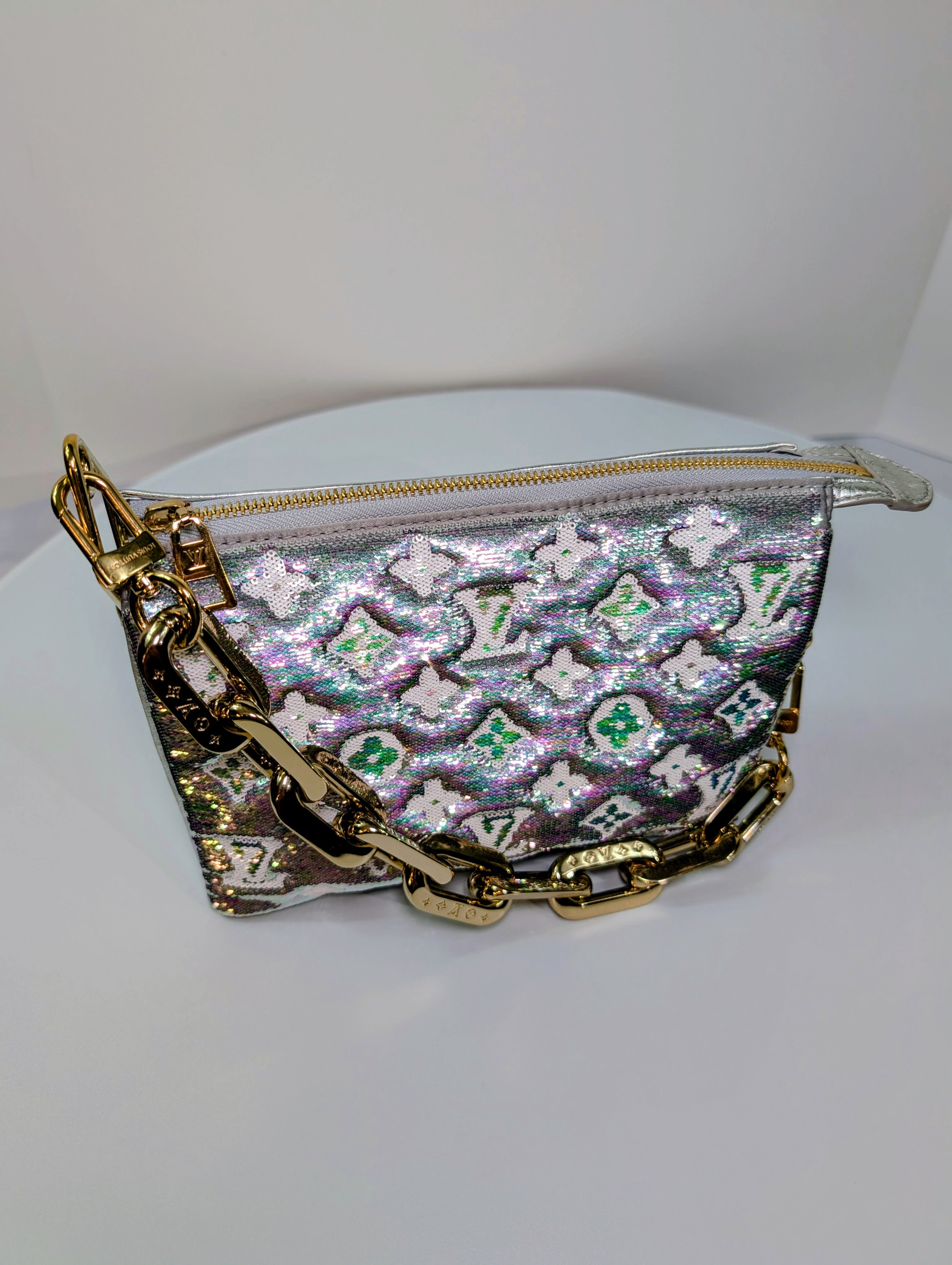 Louis Vuitton Iridescent Coussin Sequin and Silver Monogram Empreinte Bag