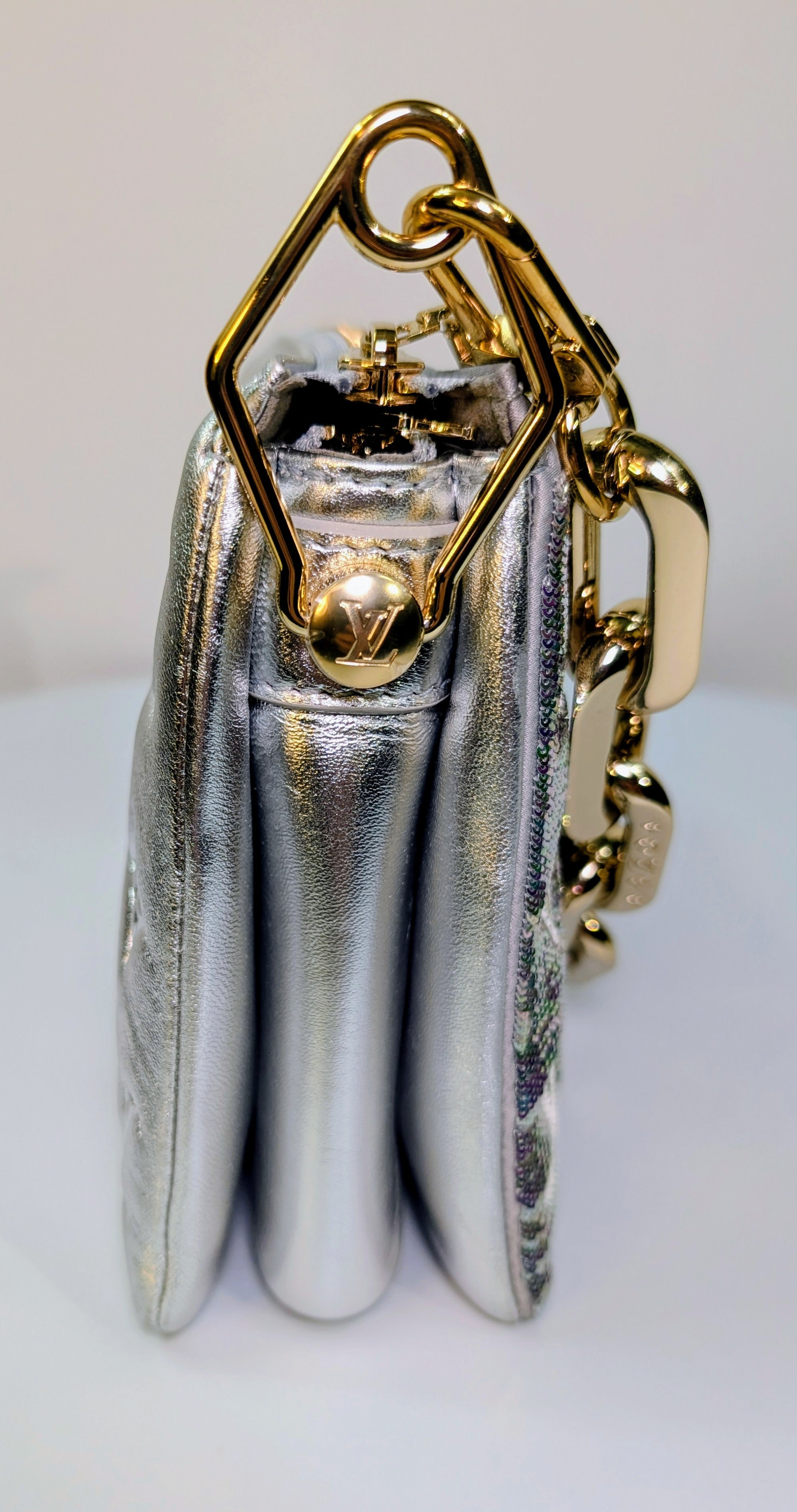 Louis Vuitton Iridescent Coussin Sequin and Silver Monogram Empreinte Bag