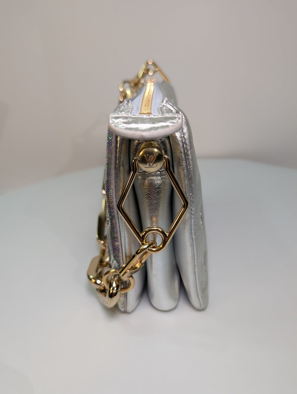 Louis Vuitton Iridescent Coussin Sequin and Silver Monogram Empreinte Bag