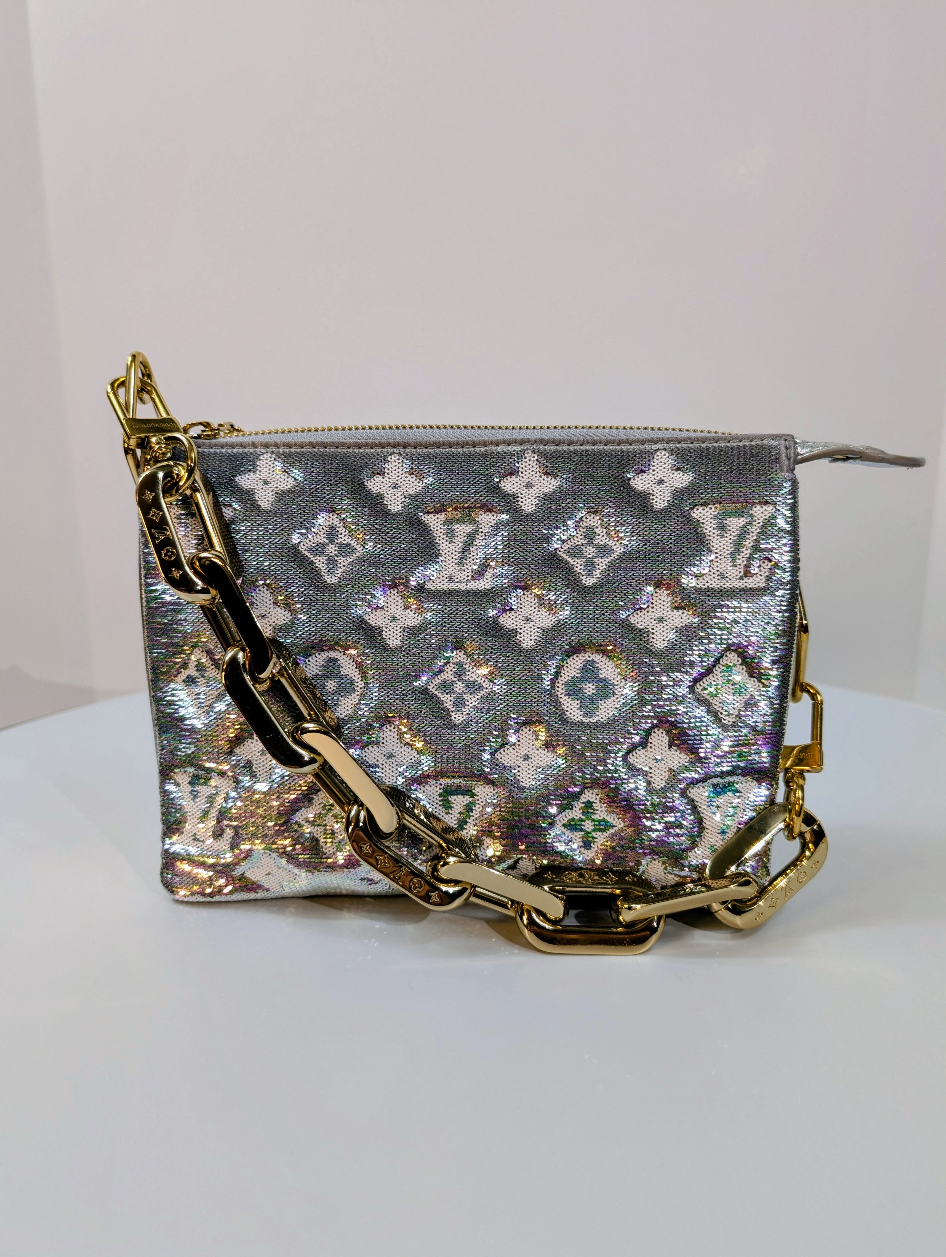 Louis Vuitton Iridescent Coussin Sequin and Silver Monogram Empreinte Bag