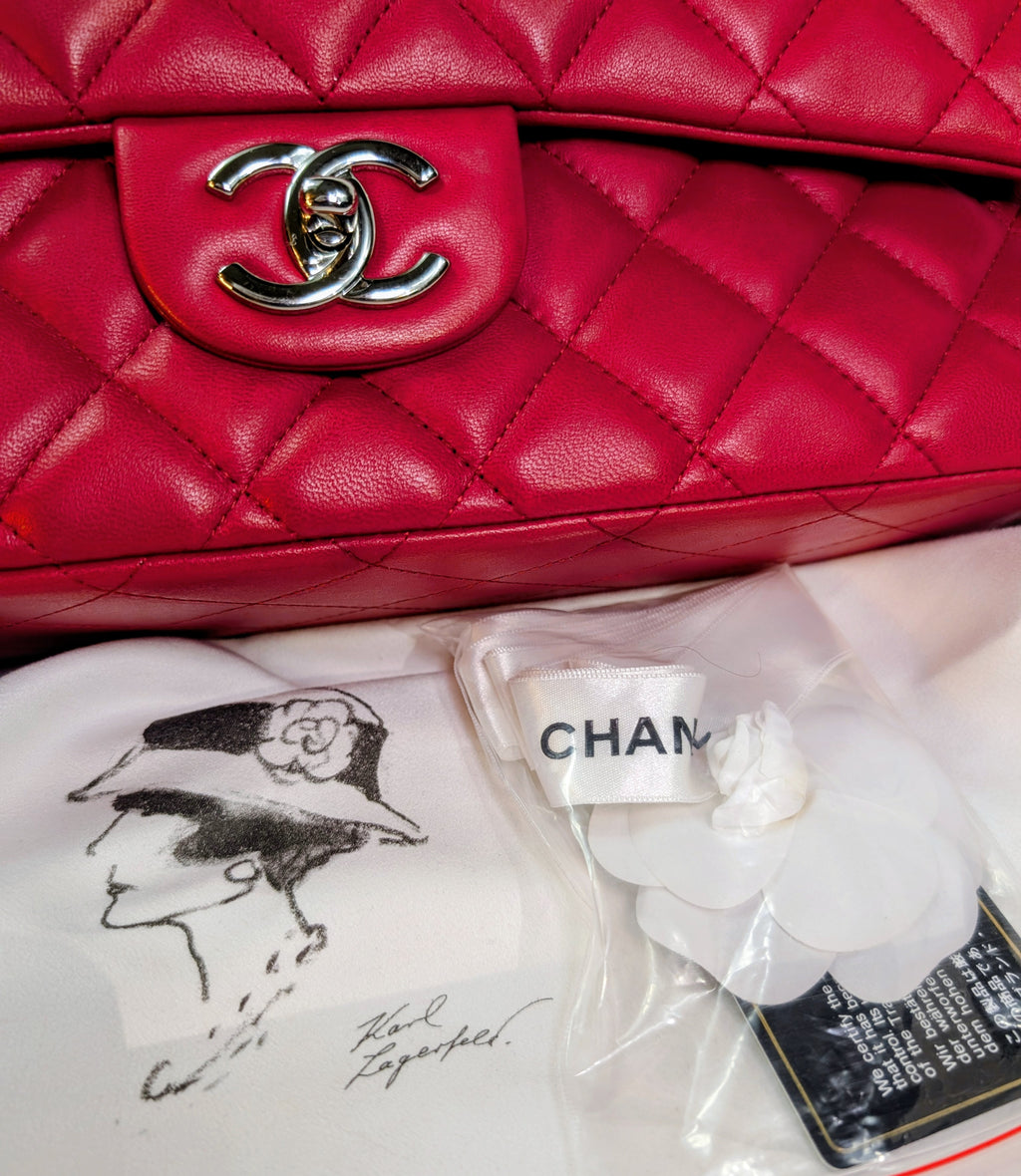 Chanel Rare 2013 17b Red Quilted Classic Jumbo Lambskin Double Flap